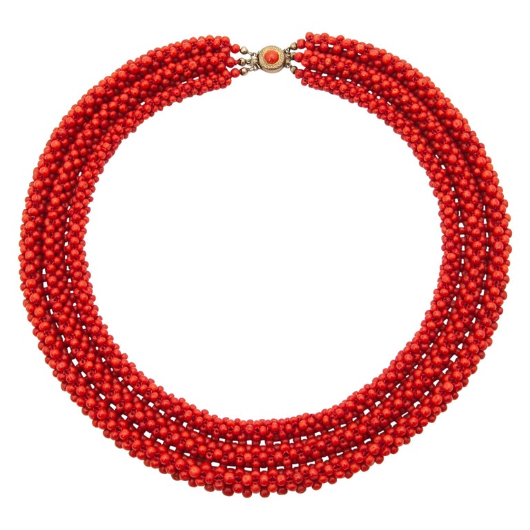 Red Coral Woven Beaded Necklace at 1stDibs  red bead necklace, red beaded  necklace, bead necklace red