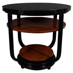 Art Deco Three-Tier Black Lacquer and Book Matched Walnut Gueridon Table