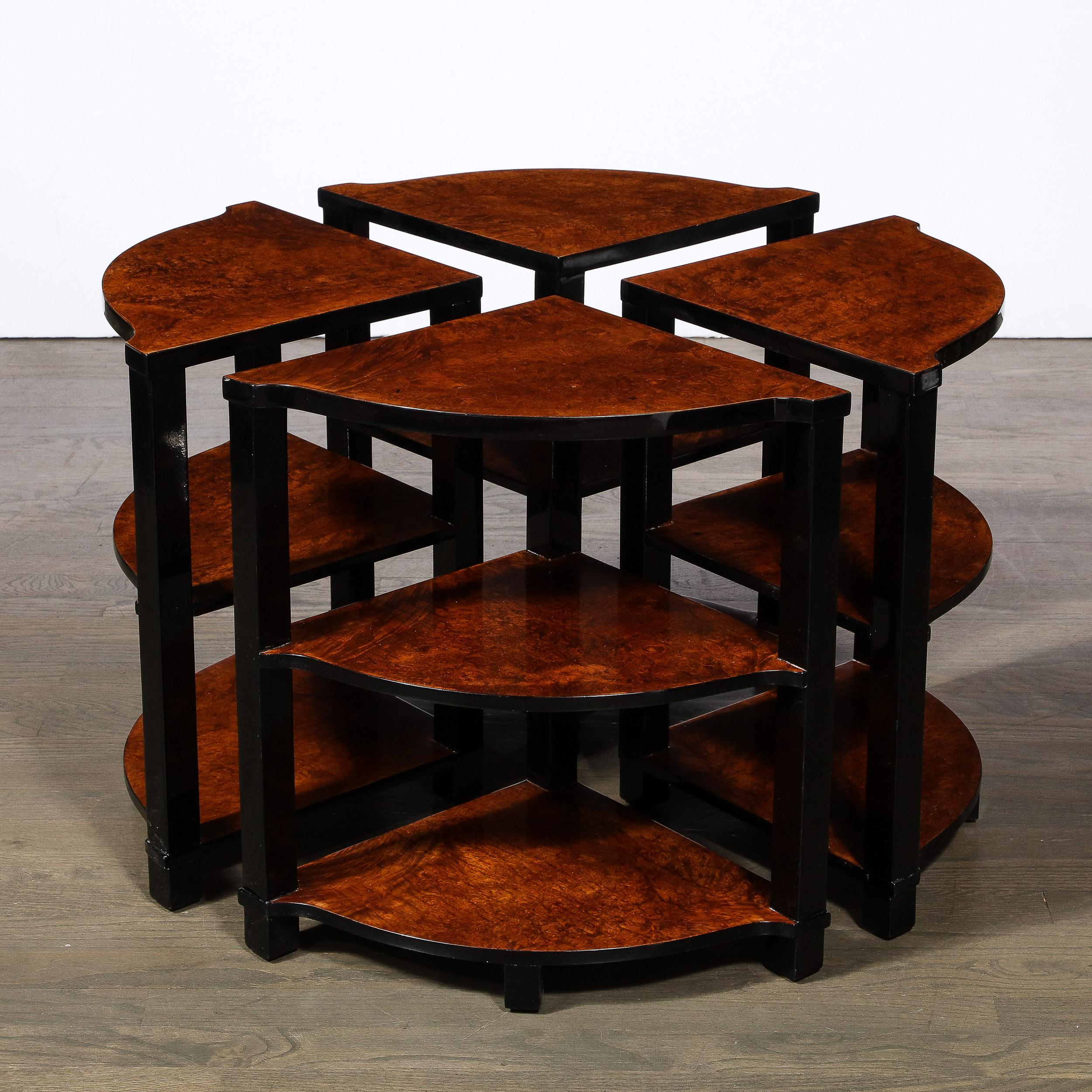 Art Deco Three-Tier Occasional Table w/ Four Nested Tables in Bookmatched Walnut 9