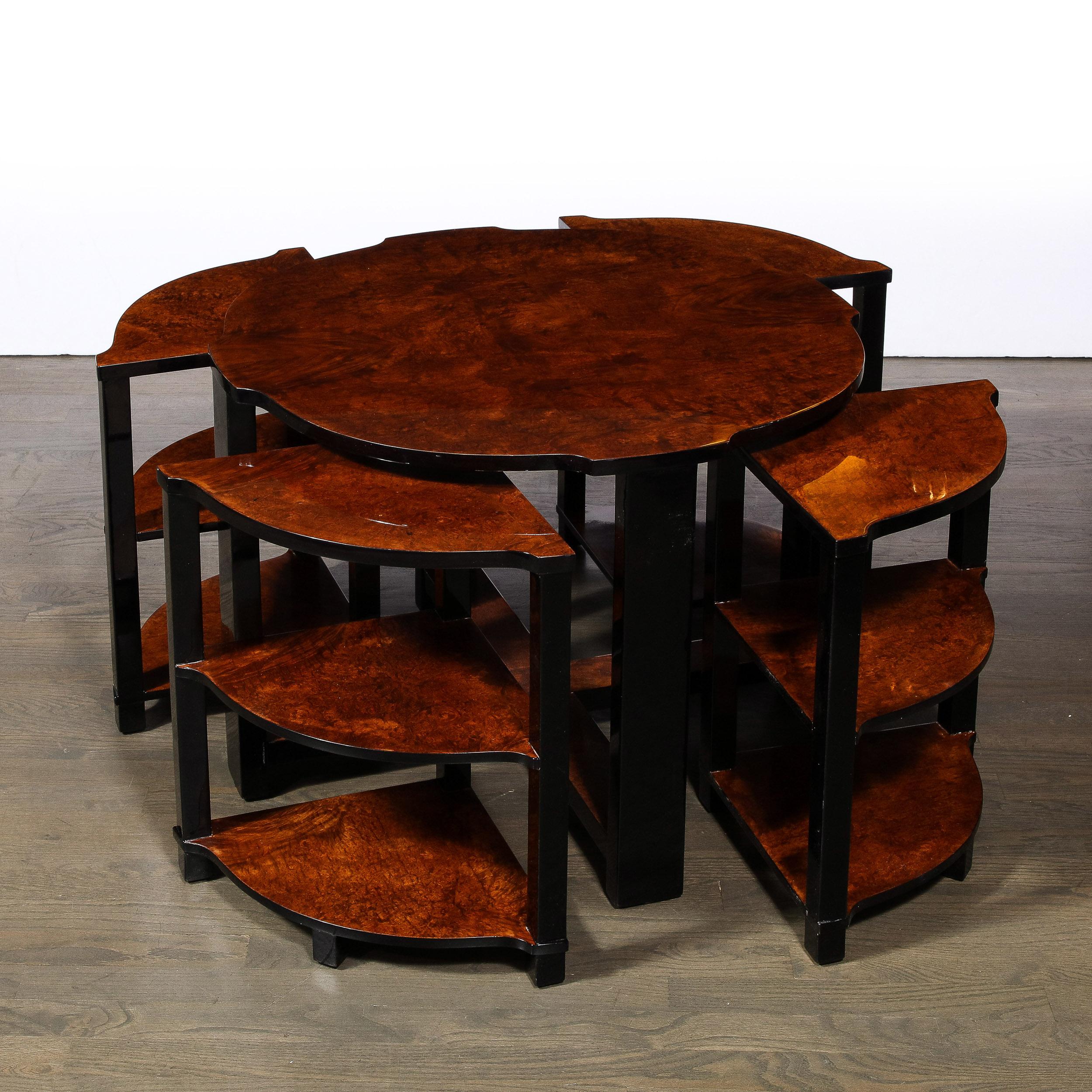 Art Deco Three-Tier Occasional Table w/ Four Nested Tables in Bookmatched Walnut 1