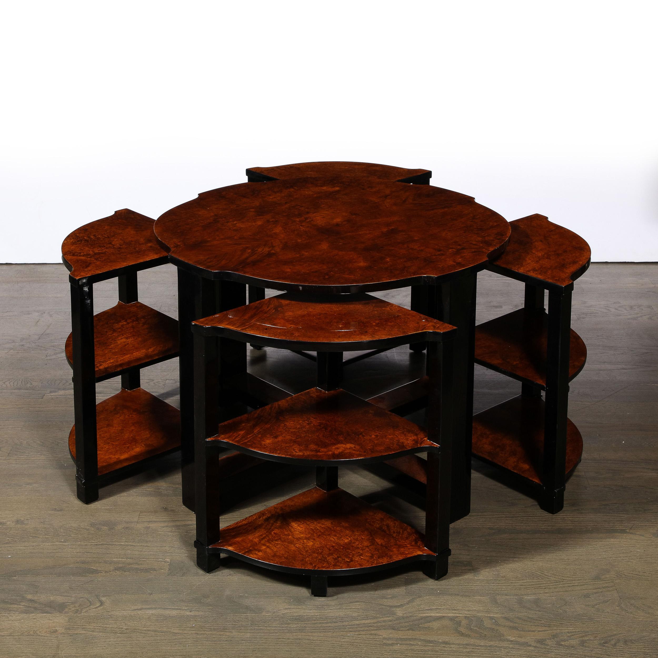 Art Deco Three-Tier Occasional Table w/ Four Nested Tables in Bookmatched Walnut 2