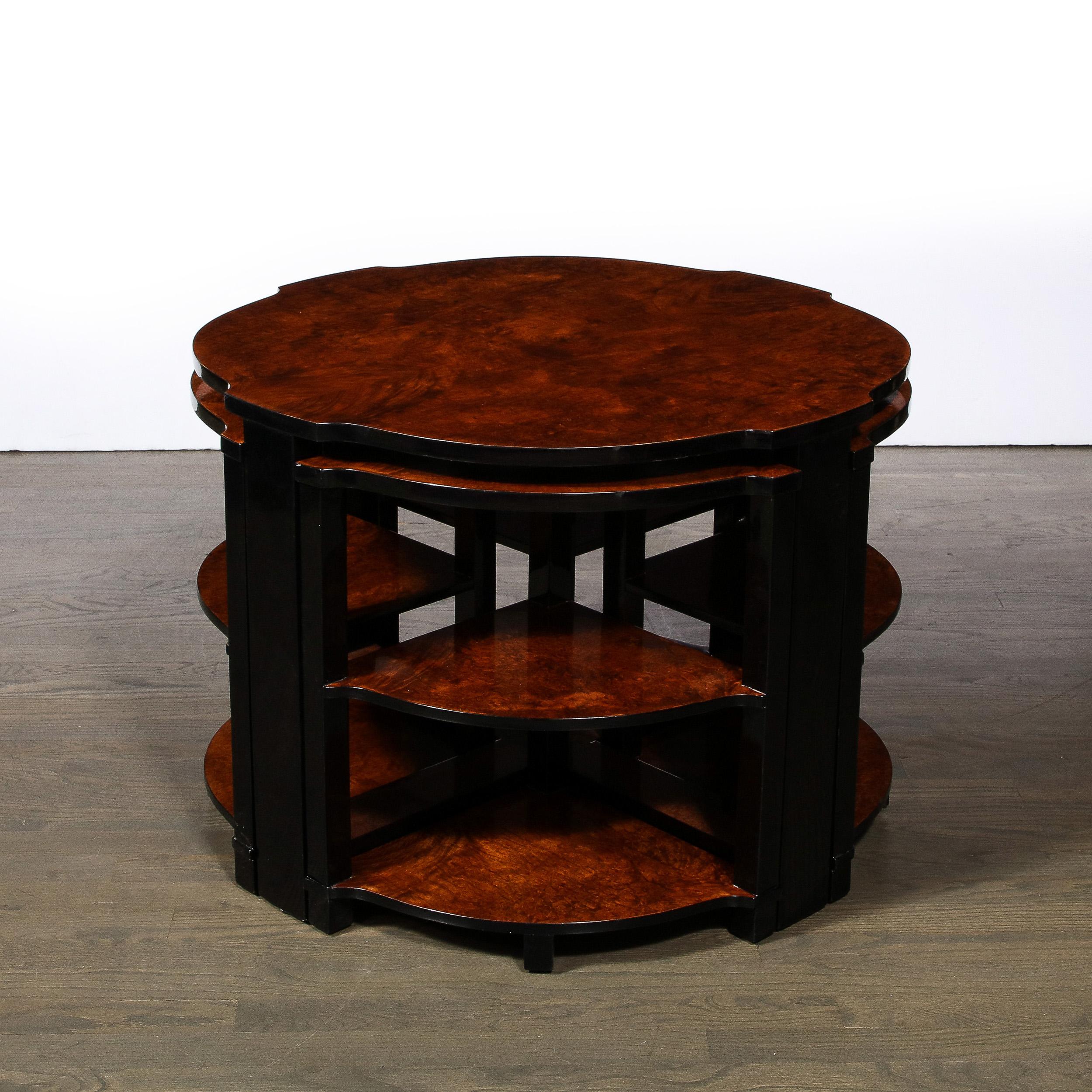 Art Deco Three-Tier Occasional Table w/ Four Nested Tables in Bookmatched Walnut 3