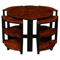 Art Deco Three-Tier Occasional Table w/ Four Nested Tables in Bookmatched Walnut
