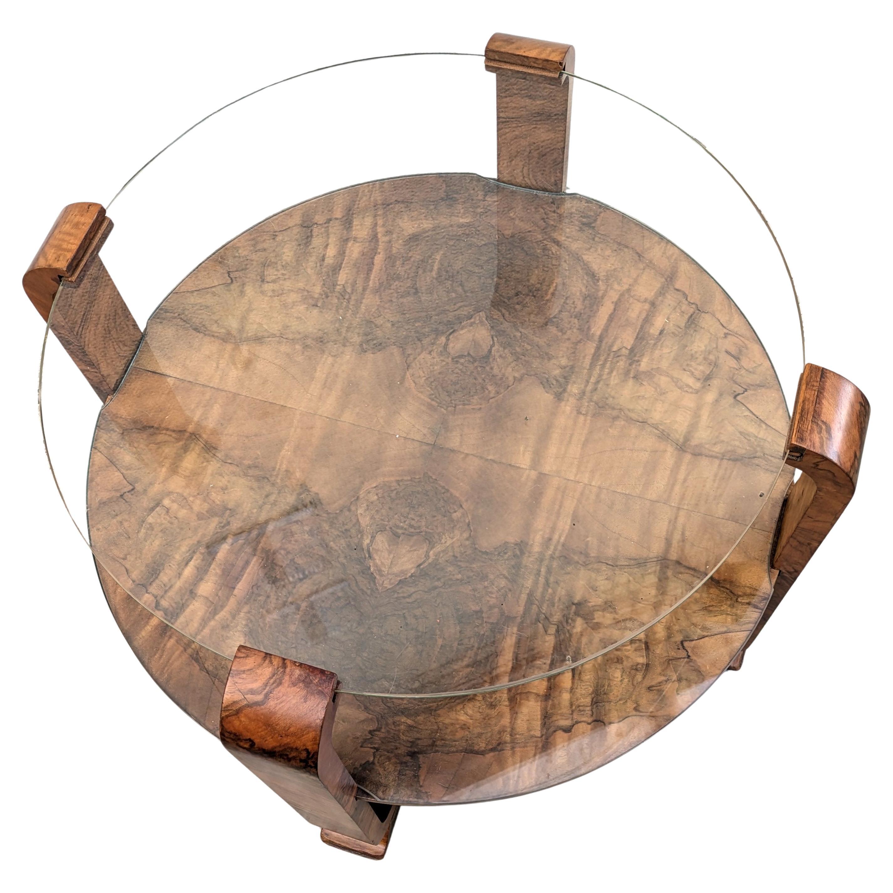 Art Deco Three Tier Walnut & Glass Occasional Table, English, c1930 In Good Condition In Devon, England