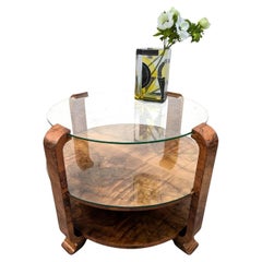 Art Deco Three Tier Walnut & Glass Occasional Table, English, c1930
