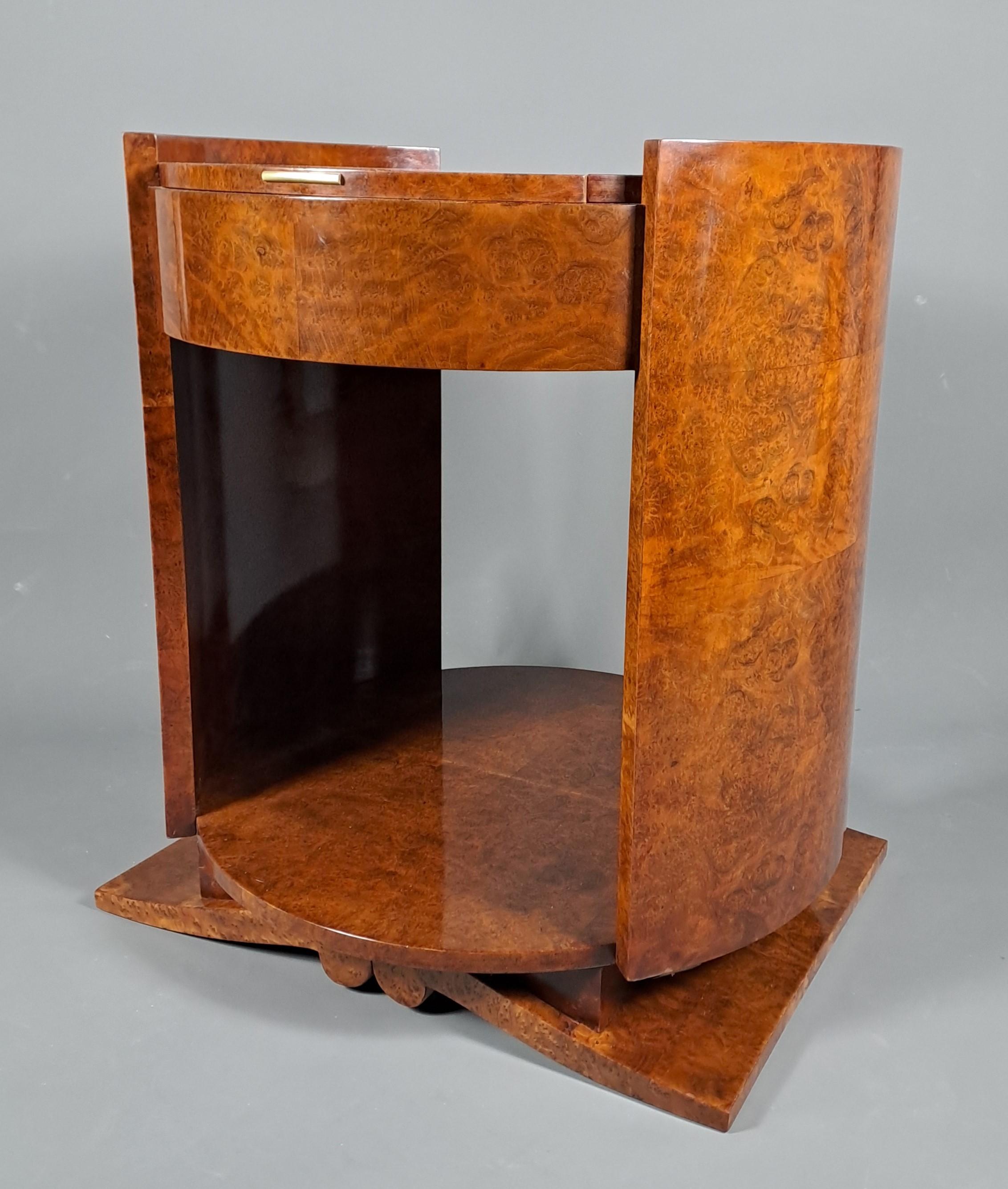 Marquetry Art Deco Thuya Burl Pedestal Table For Sale