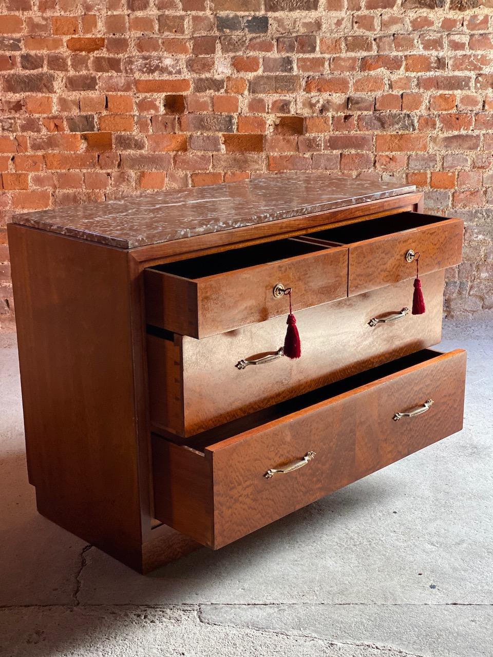 Mid-20th Century Art Deco Thuya Marble-Top Commode Chest of Drawers, France, circa 1930