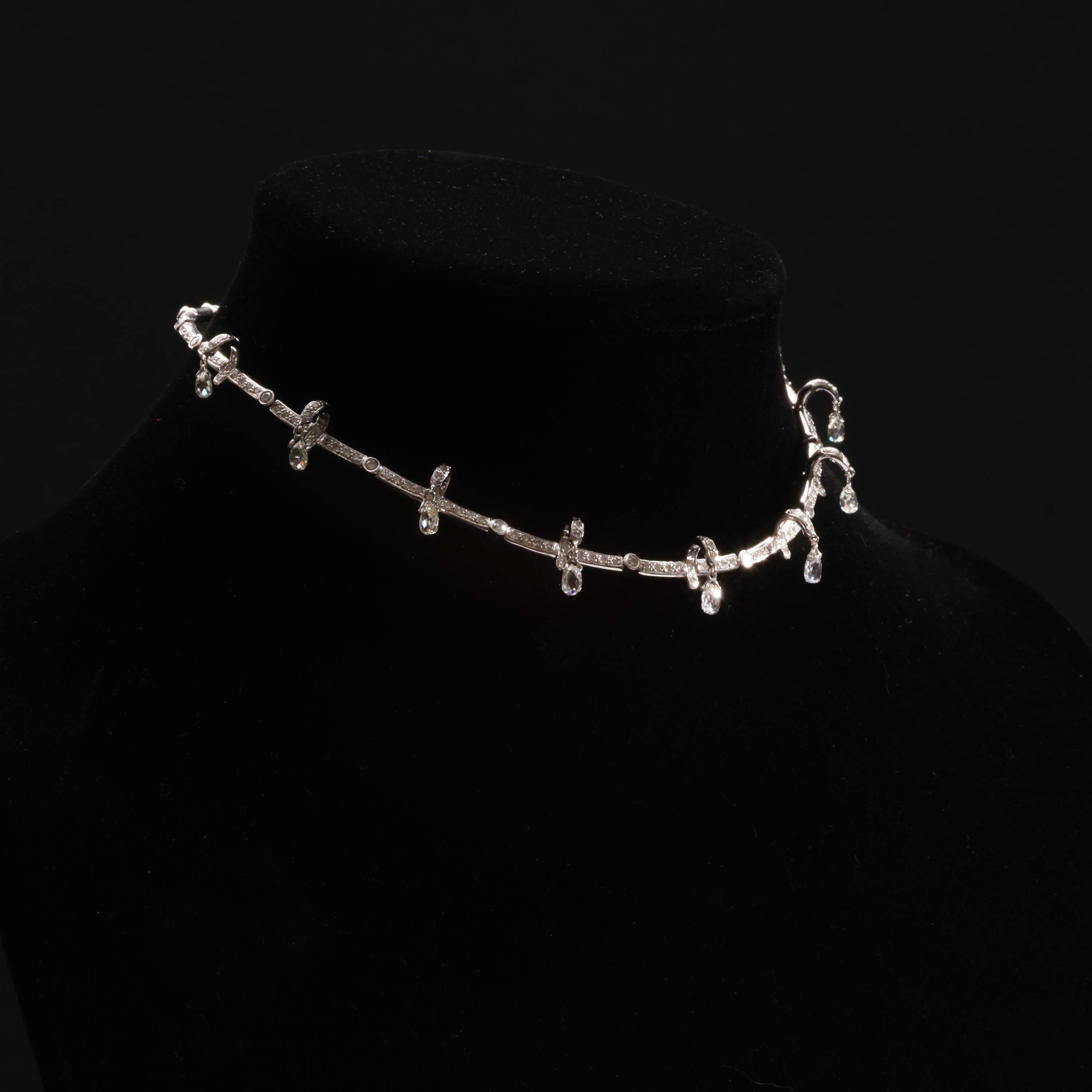 Women's Tiara & Necklace Diamonds, Diamond Briolettes for Wedding or Gala 8 TCW Art Deco For Sale