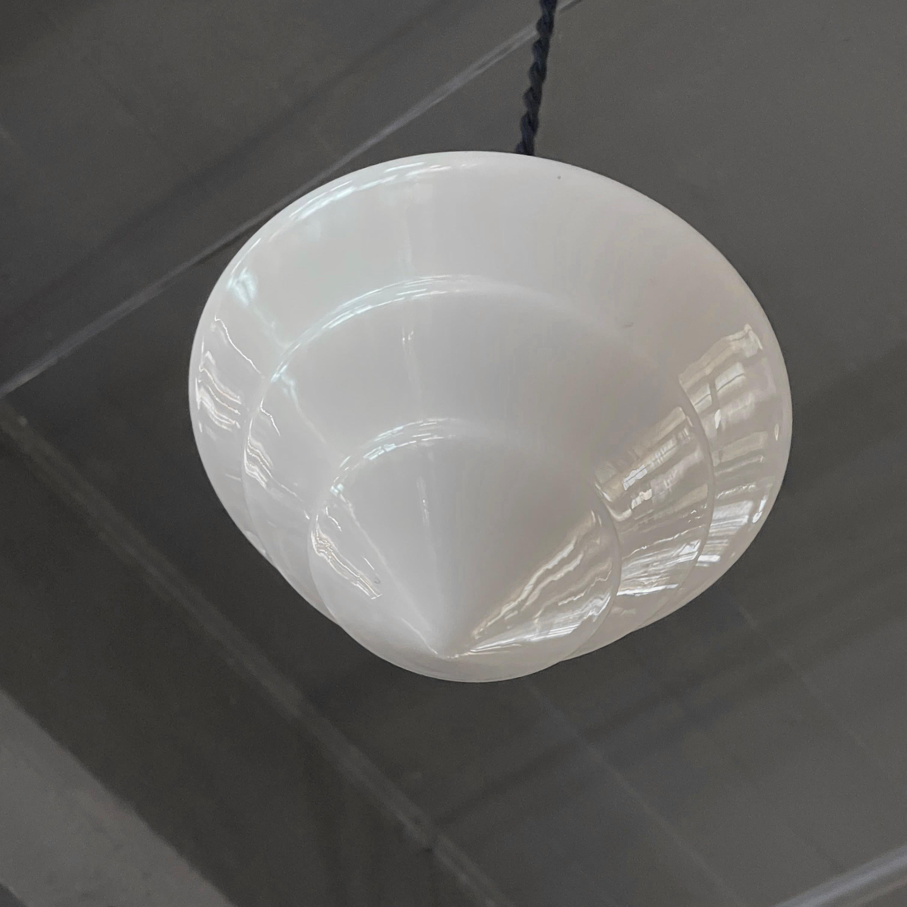 Art Deco Tiered Milk Glass Cone Pendant Light 2