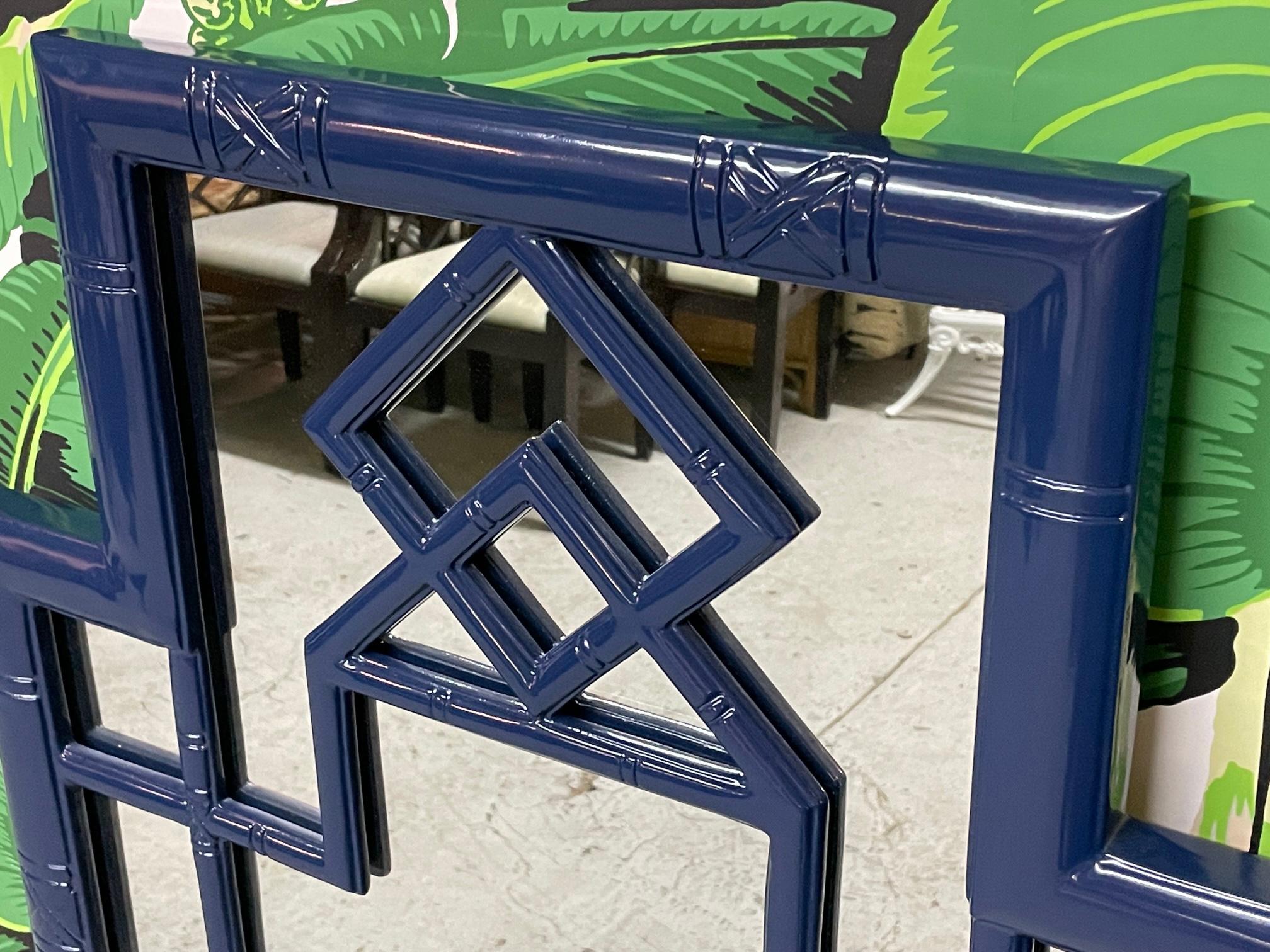 Stunning art deco skyscraper mirror features a rich blue lacquered finish and multi-panel detailing. Very good condition with only very minor imperfections consistent with age. May exhibit scuffs, marks, or wear, see photos for details.

 