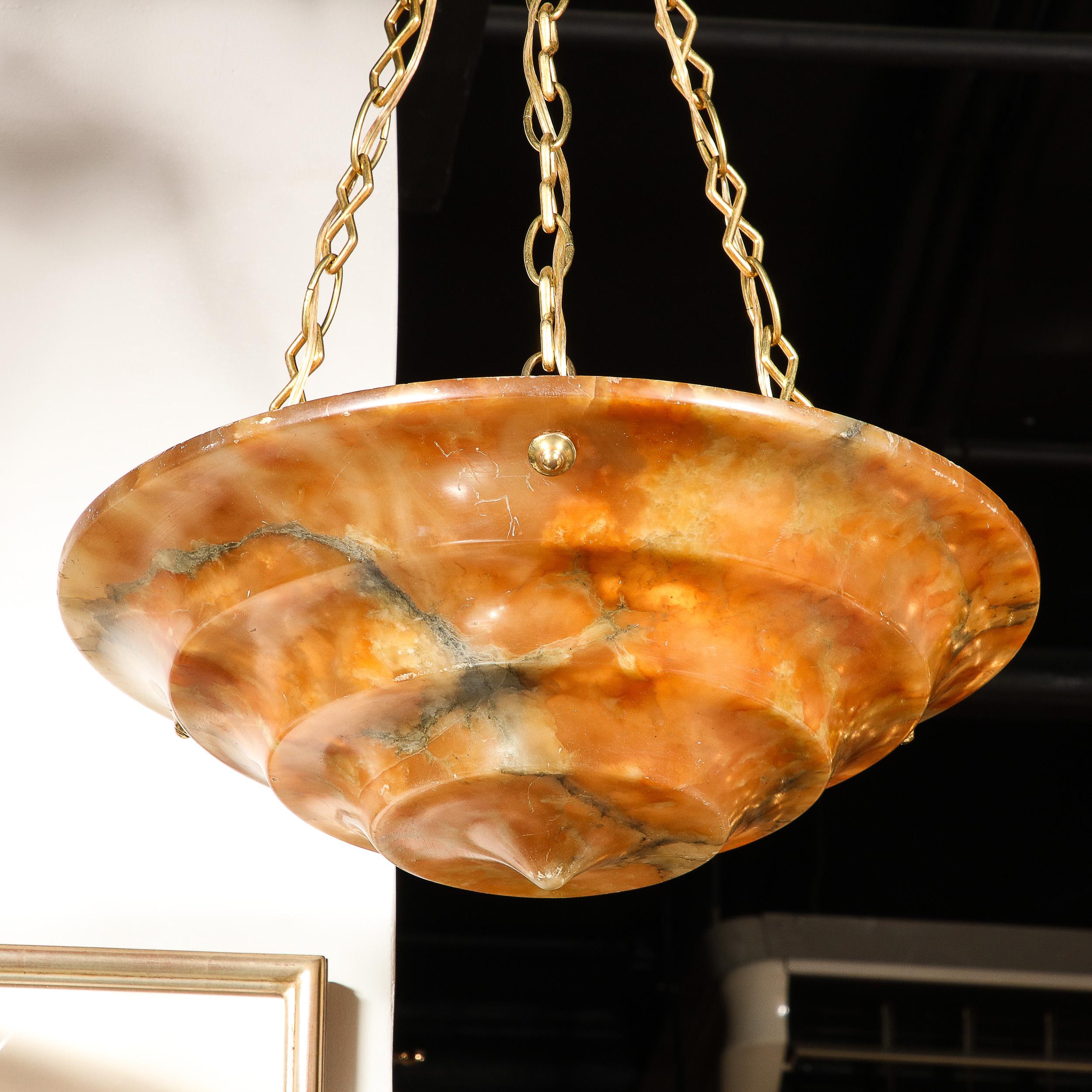 Art Deco Tiered Variegated Alabaster & Brass Fitted Pendant Chandelier For Sale 5