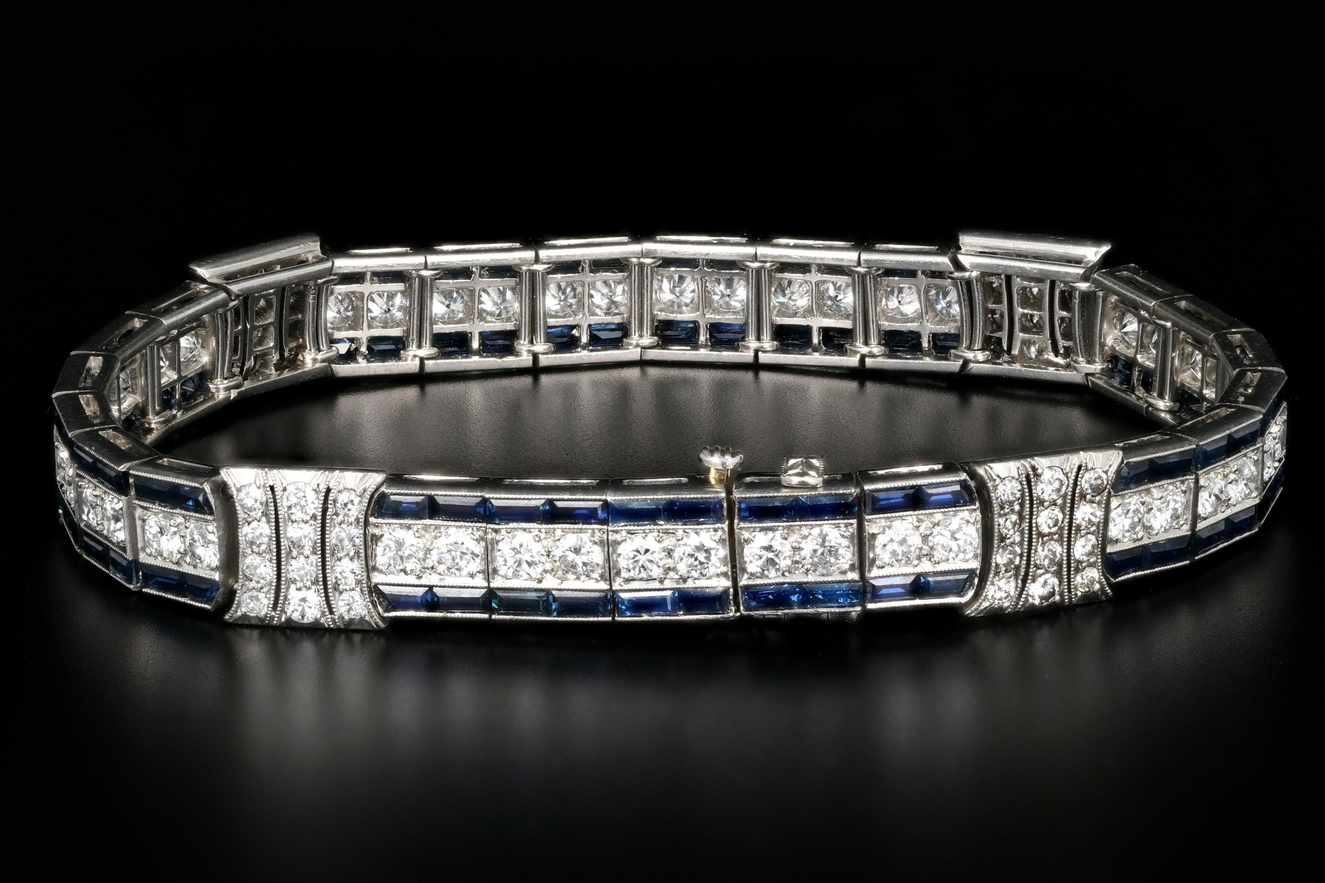 Old European Cut Art Deco Tiffany and Co. Platinum Natural Sapphire and Diamond Bracelet GIA Cert