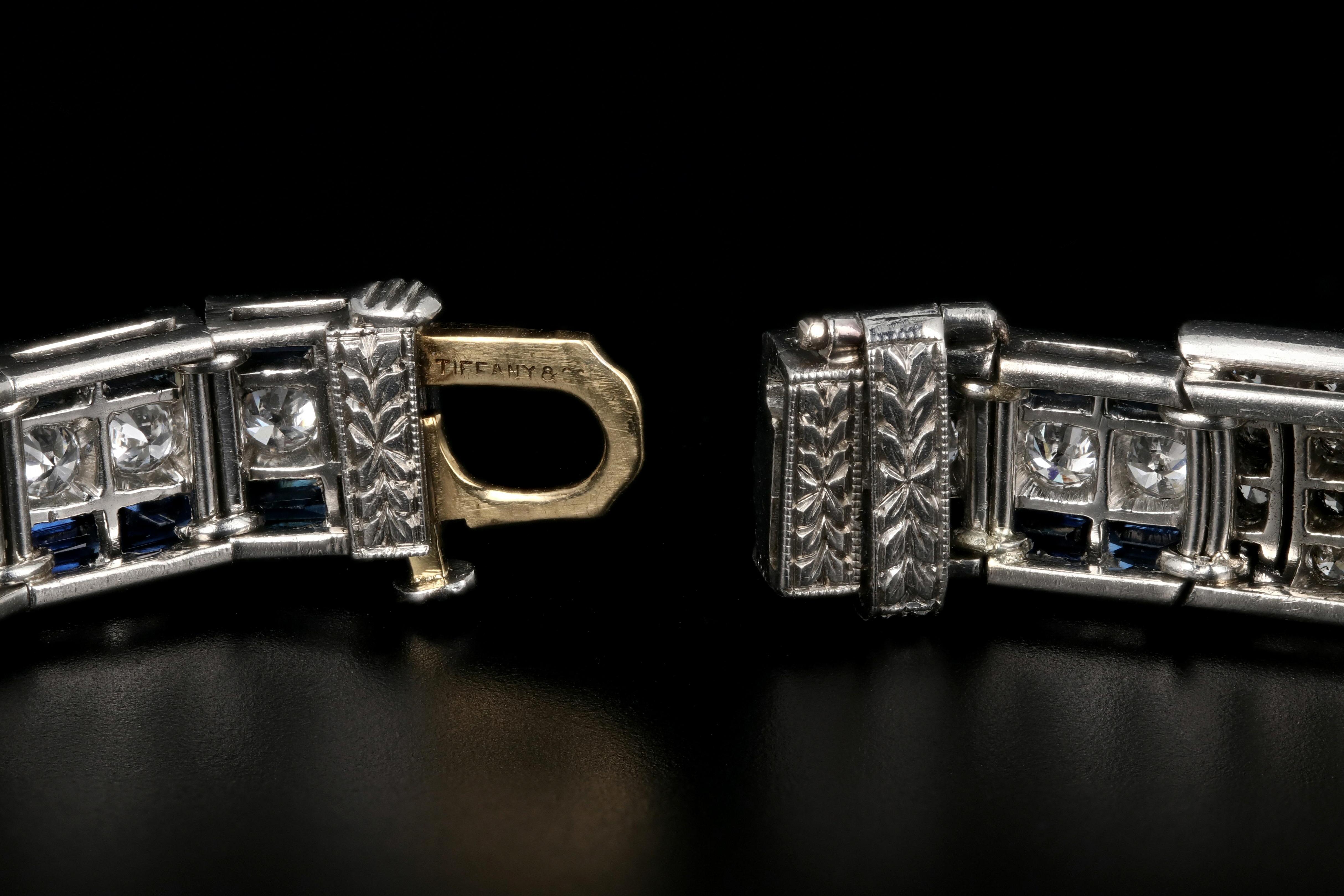 Art Deco Tiffany and Co. Platinum Natural Sapphire and Diamond Bracelet GIA Cert 1