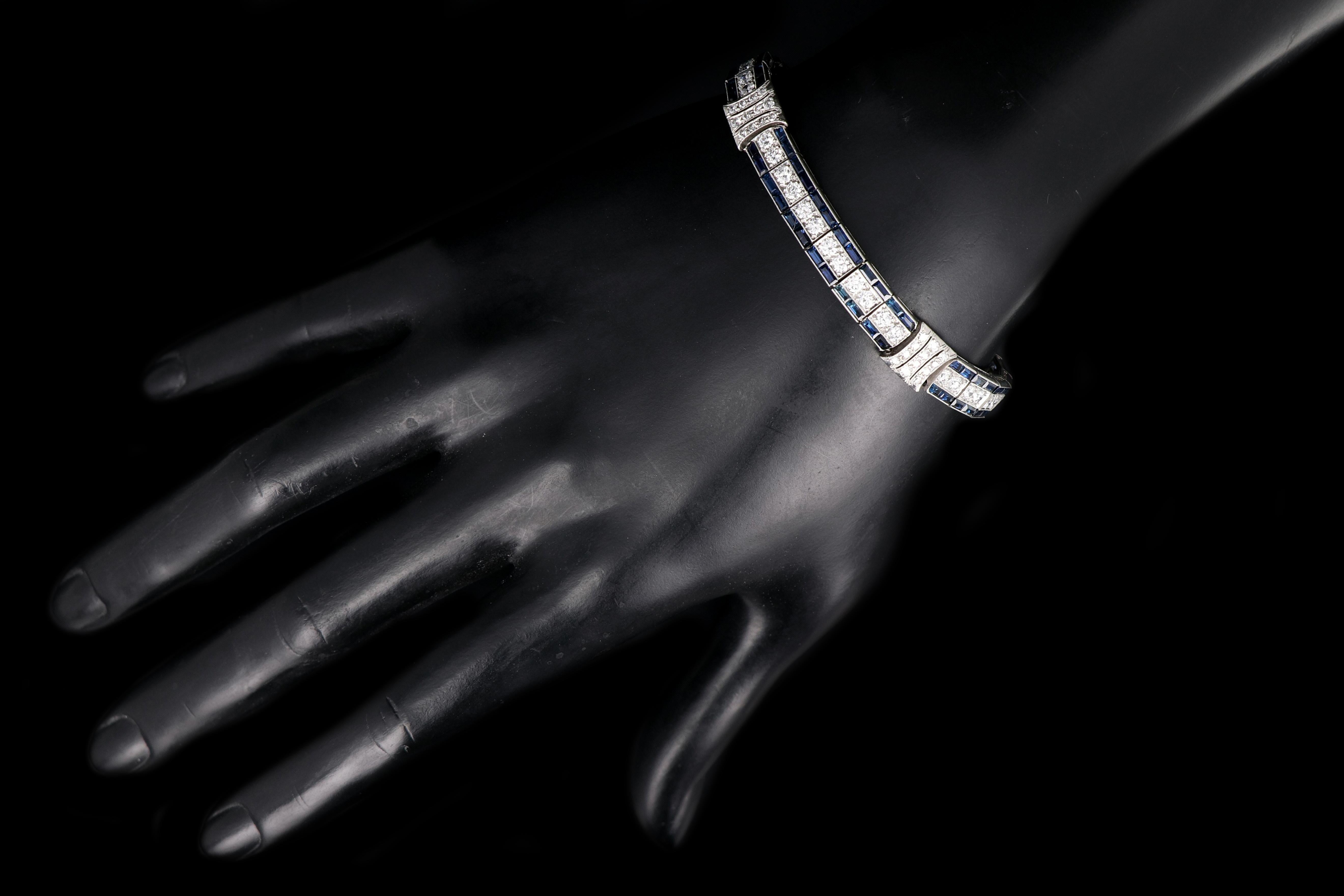 Art Deco Tiffany and Co. Platinum Natural Sapphire and Diamond Bracelet GIA Cert 2