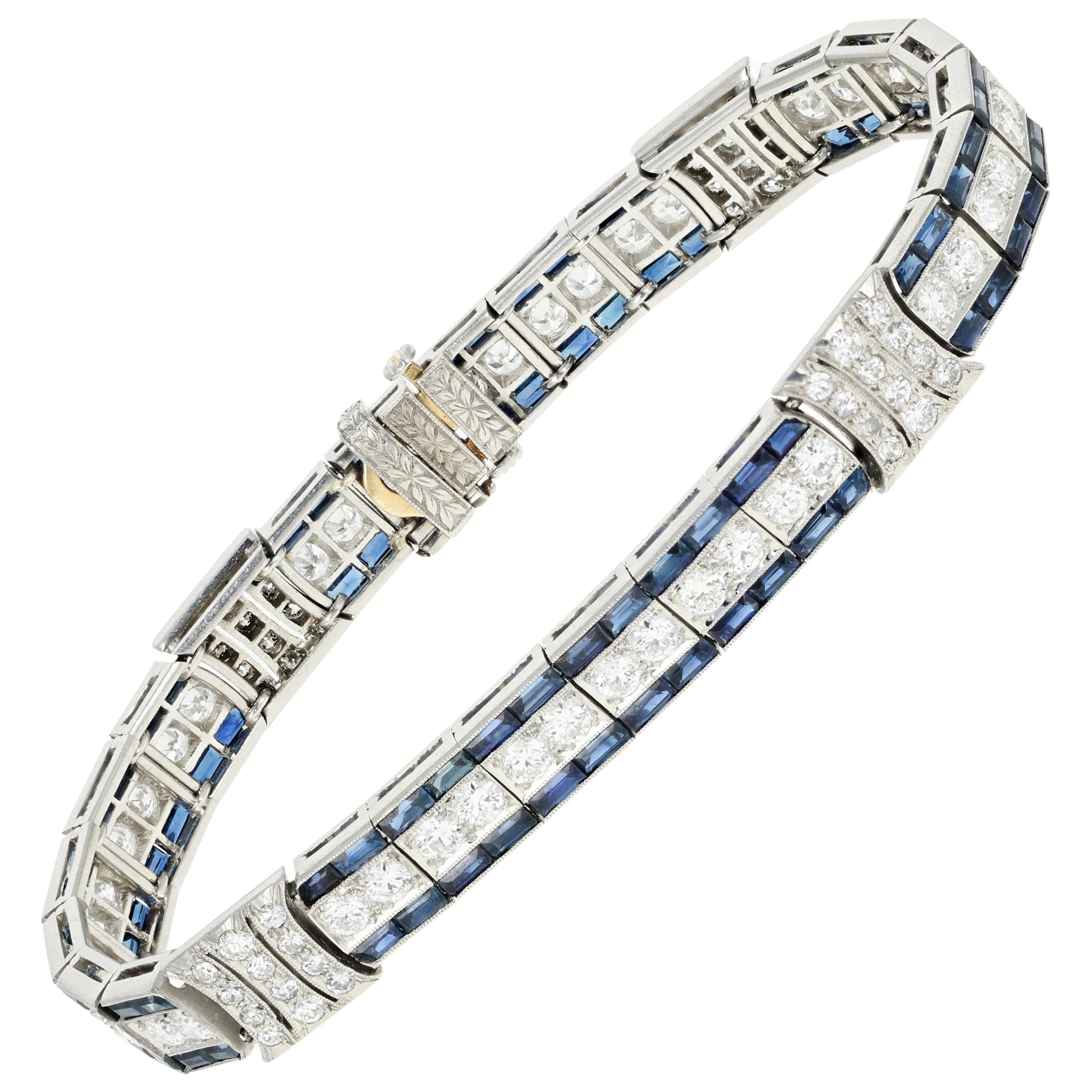 Art Deco Tiffany and Co. Platinum Natural Sapphire and Diamond Bracelet GIA Cert