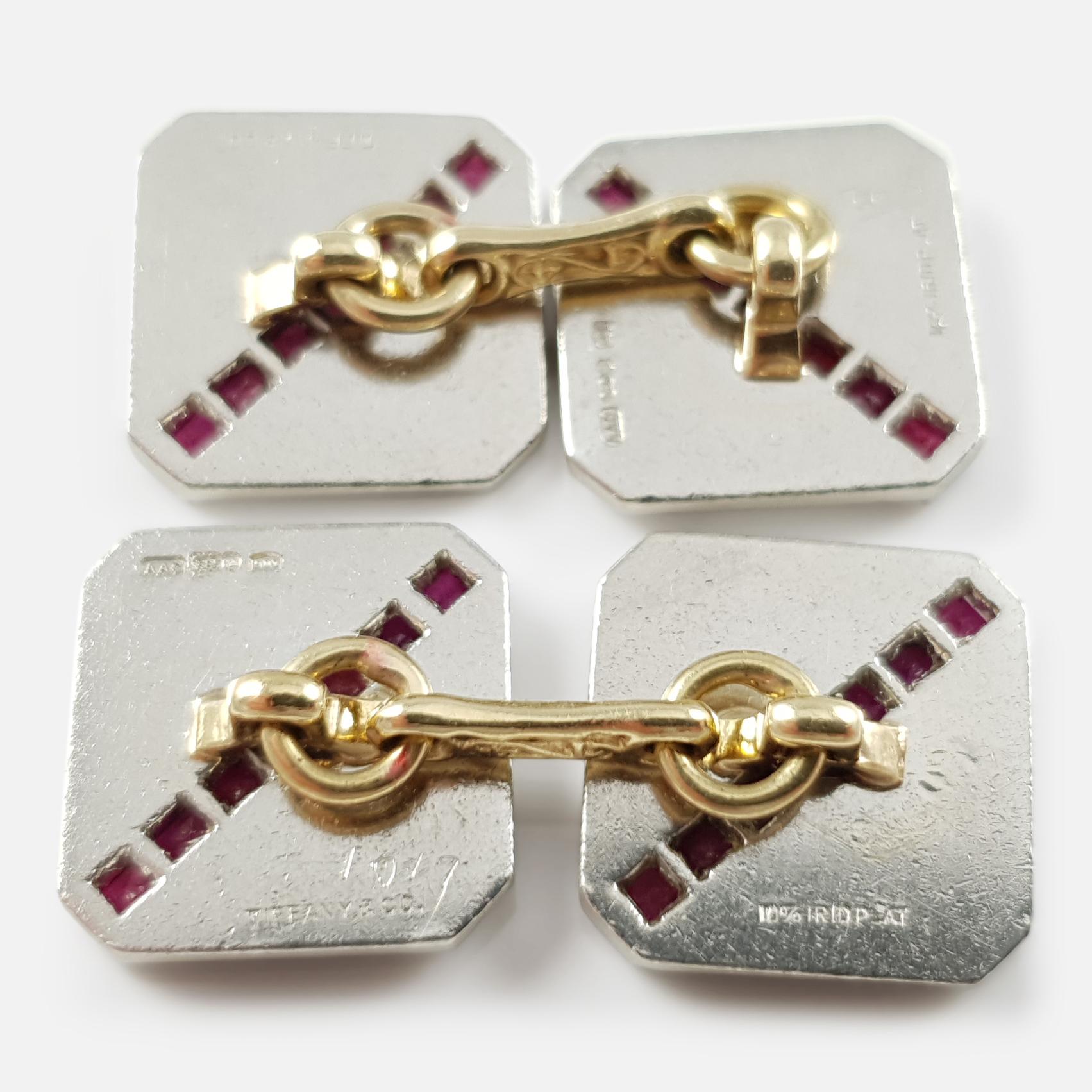 Baguette Cut Pair of 1920s Ruby Cufflinks, by Tiffany & Co.