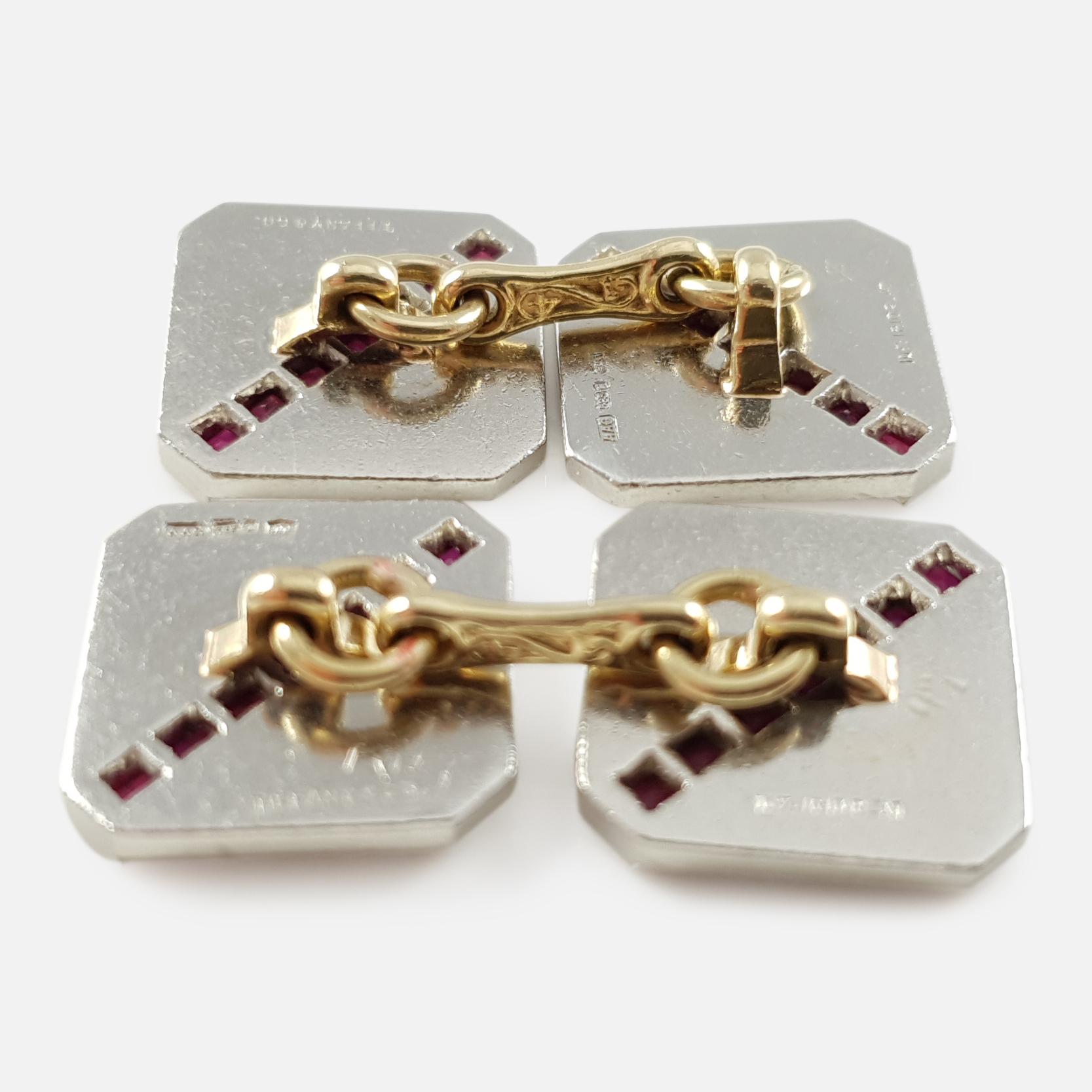 Pair of 1920s Ruby Cufflinks, by Tiffany & Co. In Good Condition In Glasgow, GB