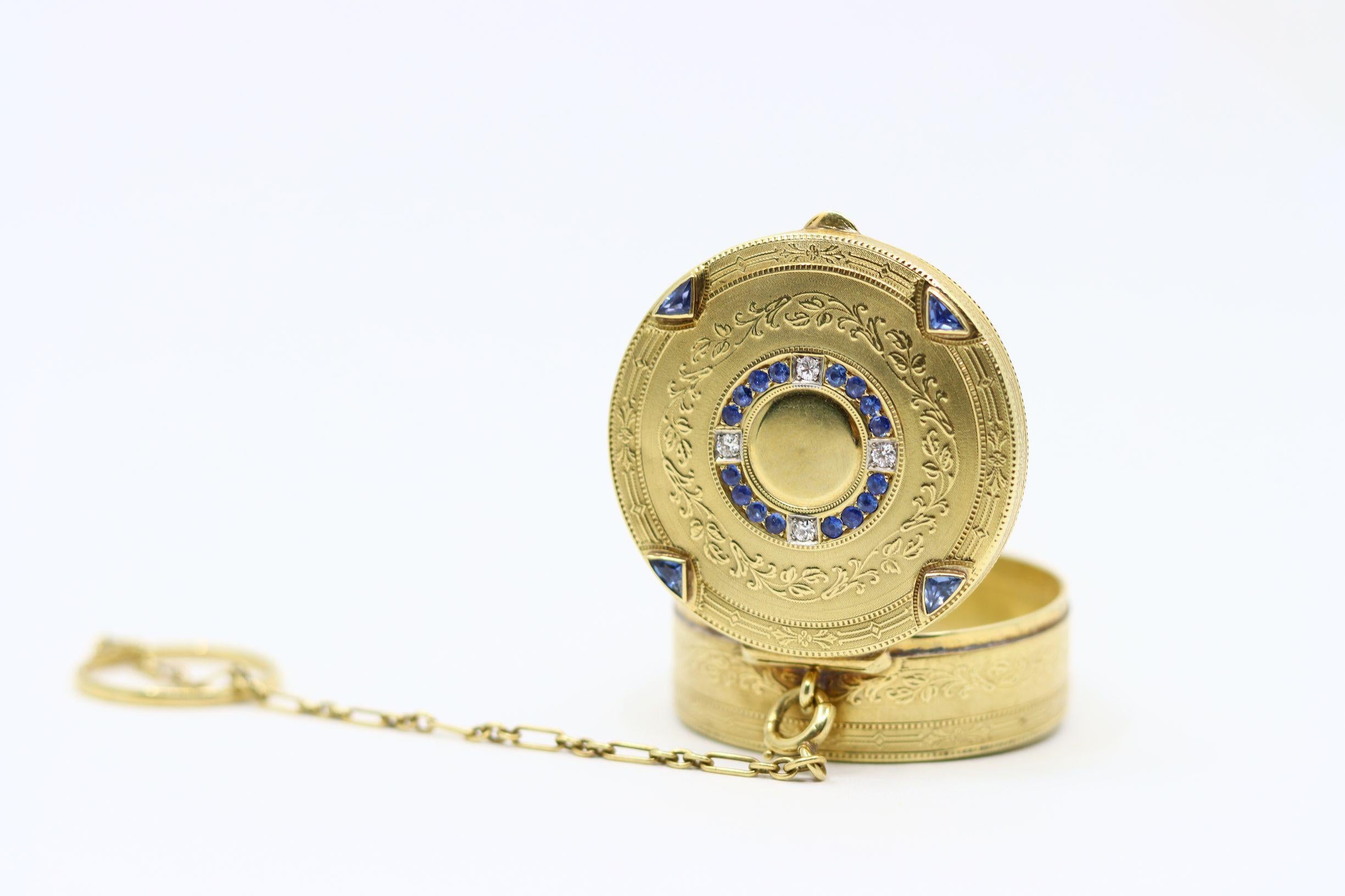 Portapillole Art Deco Tiffany & Co. in oro 14K con zaffiro e diamante in vendita 6
