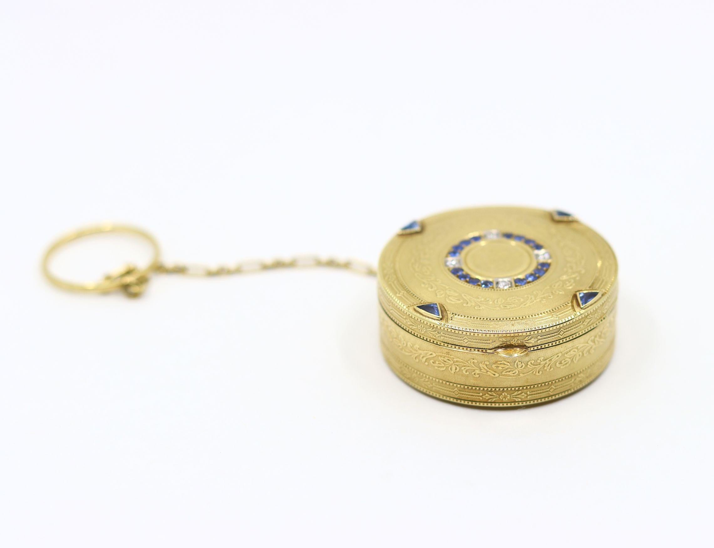 Portapillole Art Deco Tiffany & Co. in oro 14K con zaffiro e diamante In condizioni buone in vendita a Flushing, NY