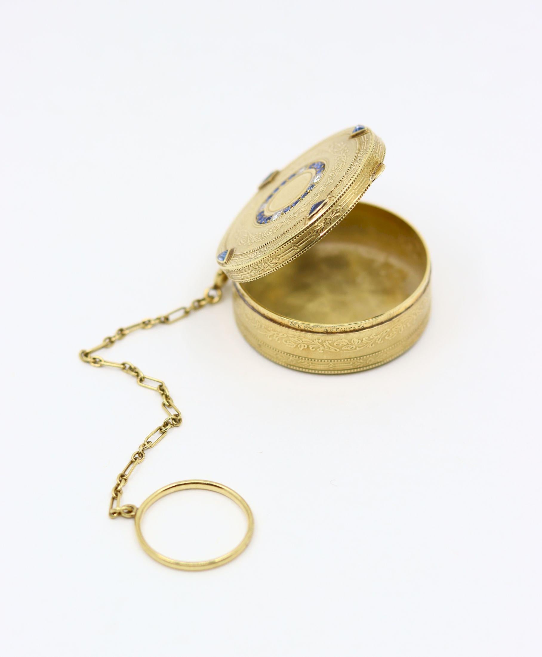 Donna Portapillole Art Deco Tiffany & Co. in oro 14K con zaffiro e diamante in vendita