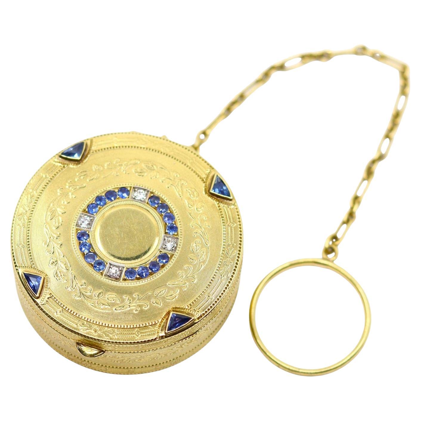 Art Deco Tiffany & Co 14K Gold Sapphire Diamond Pill Box
