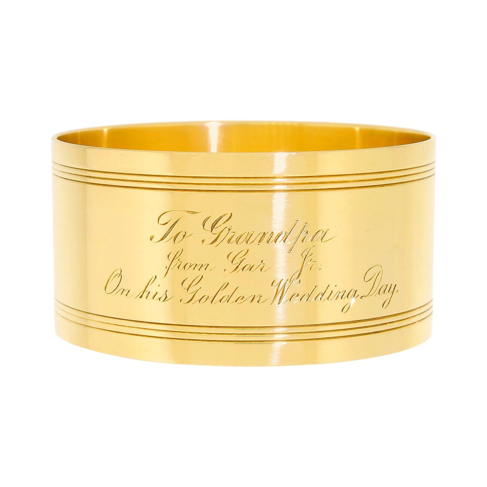 Art Deco Tiffany & Co. 18 Karat Solid Gold Engraved Napkin Ring 47.60 Grams 1920