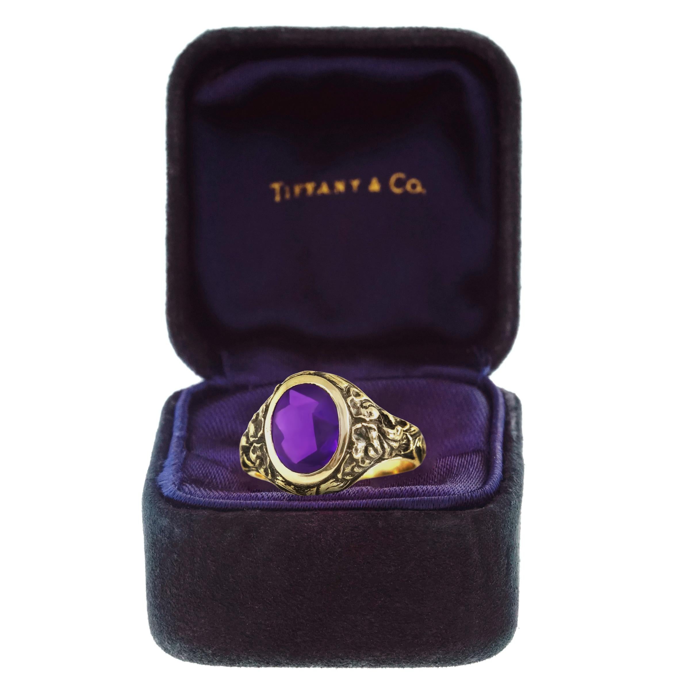 Arts and Crafts Art Deco Tiffany & Co. Amethyst Set of Gold Ring