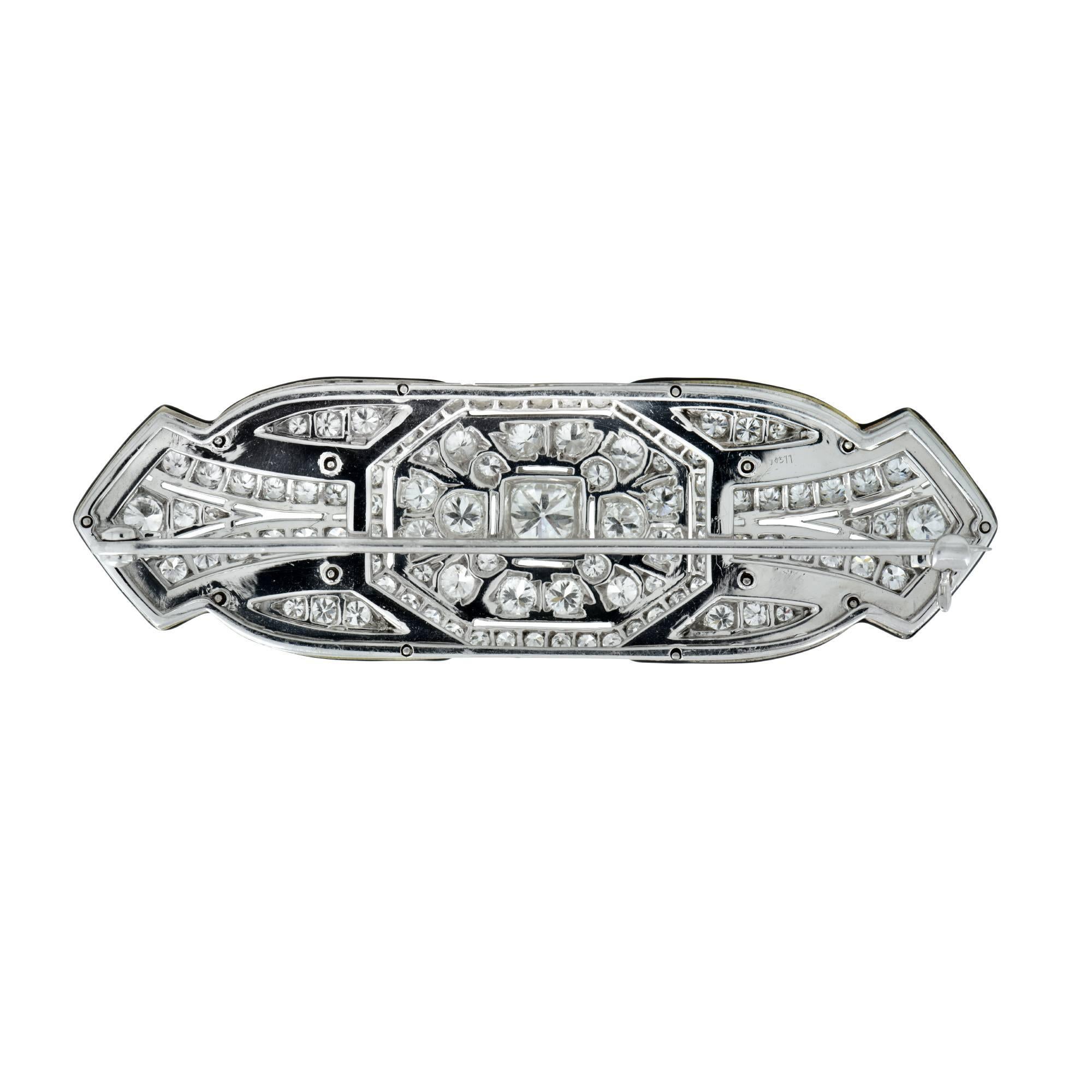 Old European Cut Art Deco Tiffany & Co. Diamond and Enamel Brooch Pin