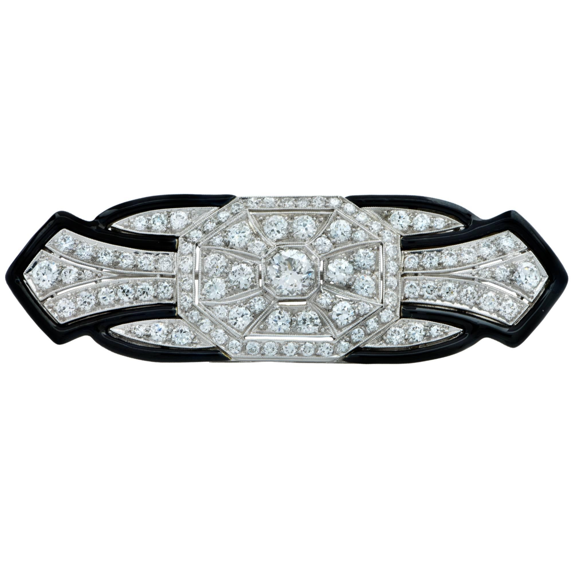 Art Deco Tiffany & Co. Diamond and Enamel Brooch Pin