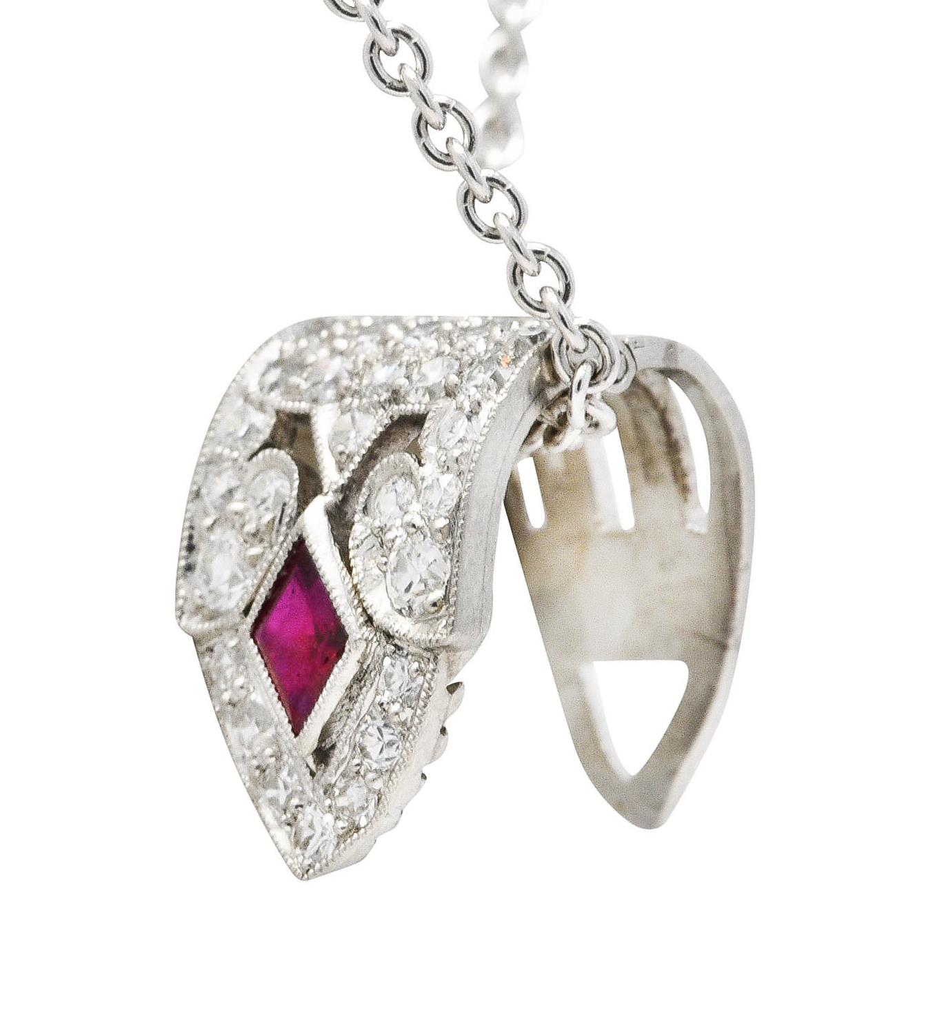 Art Deco Tiffany & Co. Diamond Ruby Platinum Enhancer Clip Pendant Necklace 3