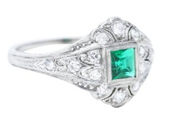 Art Deco Tiffany & Co. Emerald Diamond Platinum Dinner Alternative Ring