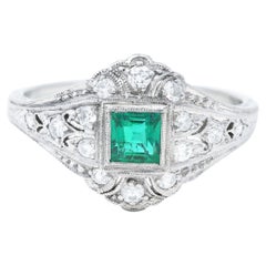 Antique Art Deco Tiffany & Co. Emerald Diamond Platinum Dinner Alternative Ring