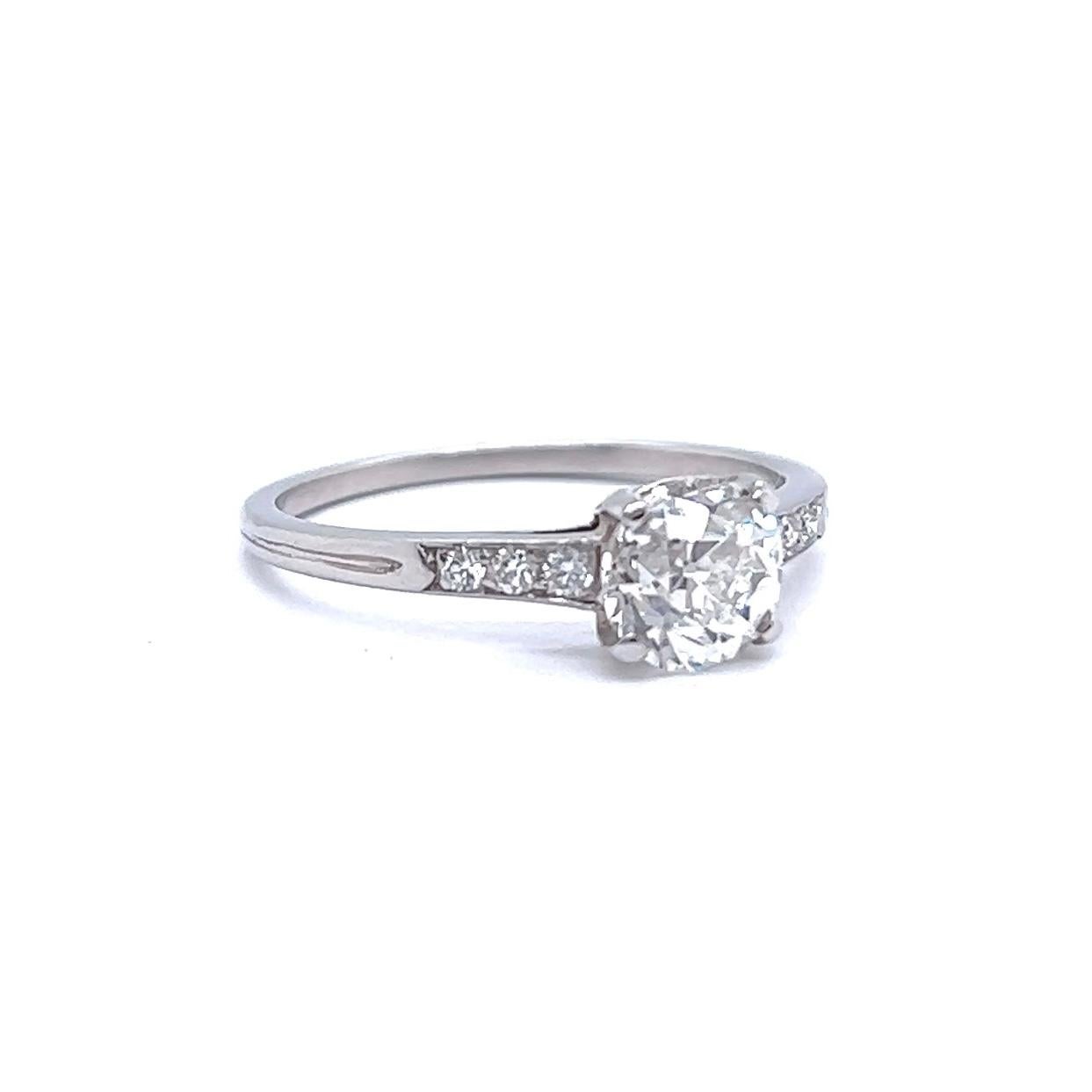 Women's or Men's Art Deco Tiffany & Co GIA 1.40 Carat Old Euro Diamond Platinum Engagement Ring