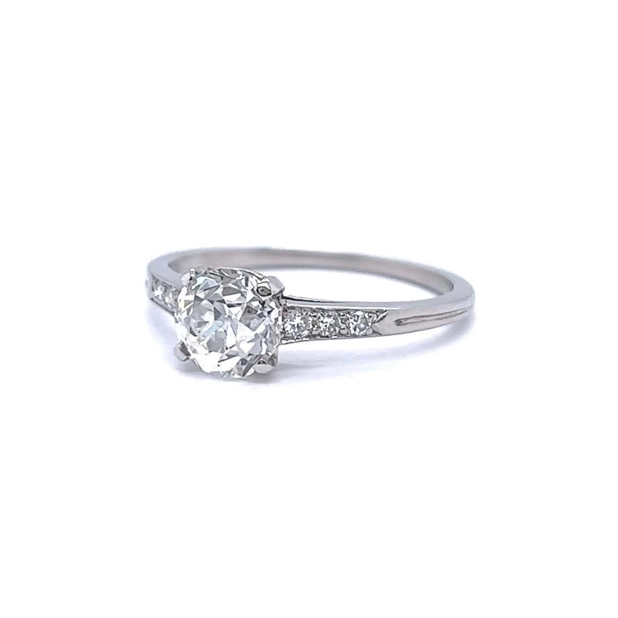 Art Deco Tiffany & Co GIA 1.40 Carat Old Euro Diamond Platinum Engagement Ring 1