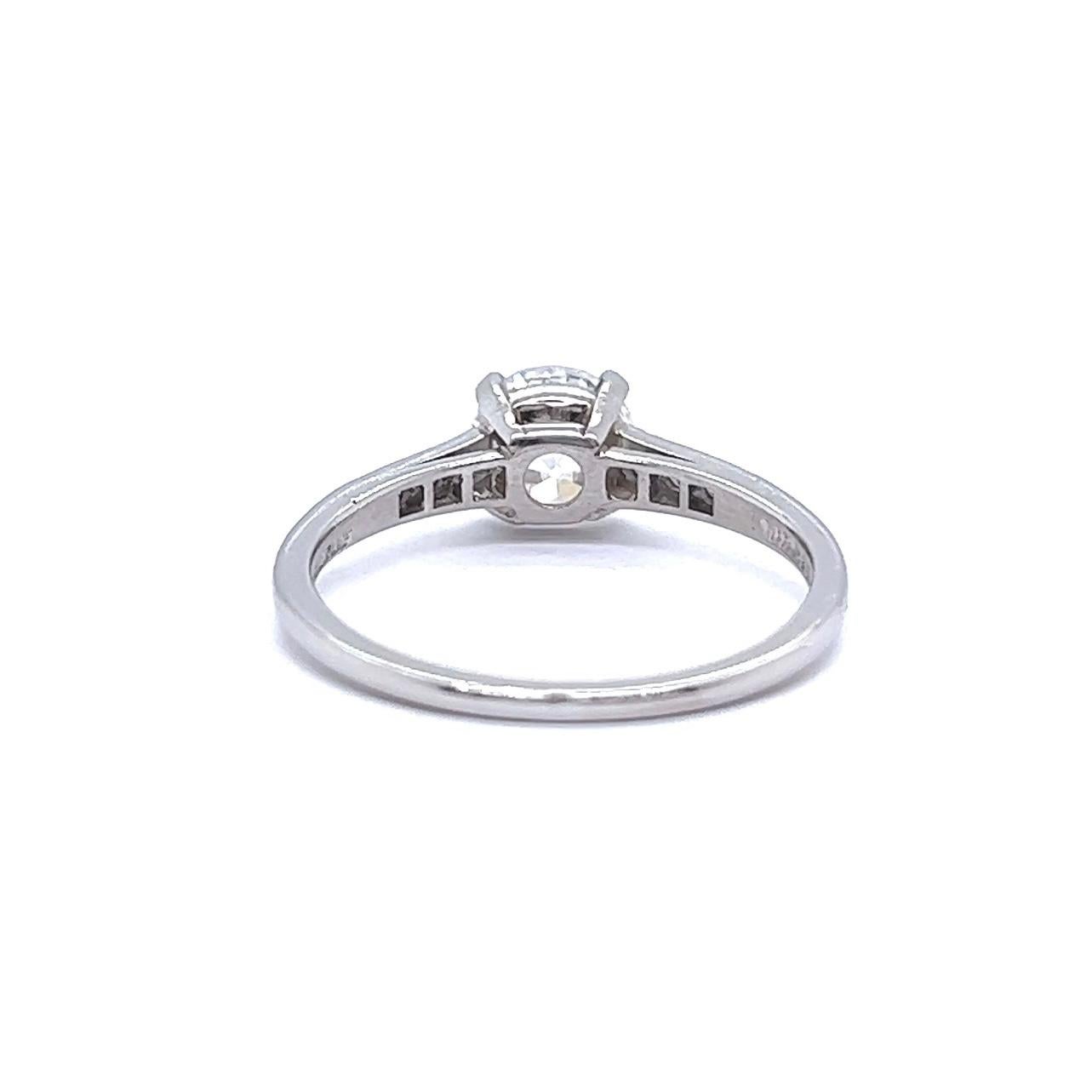 Art Deco Tiffany & Co GIA 1.40 Carat Old Euro Diamond Platinum Engagement Ring 2