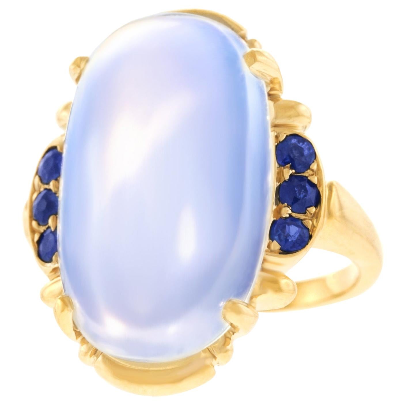 Art Deco Tiffany & Co. Moonstone and Sapphire-Set Gold Ring