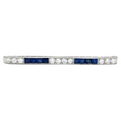 Art Deco Tiffany & Co Old European Cut Diamonds Sapphire Platinum Bar Brooch