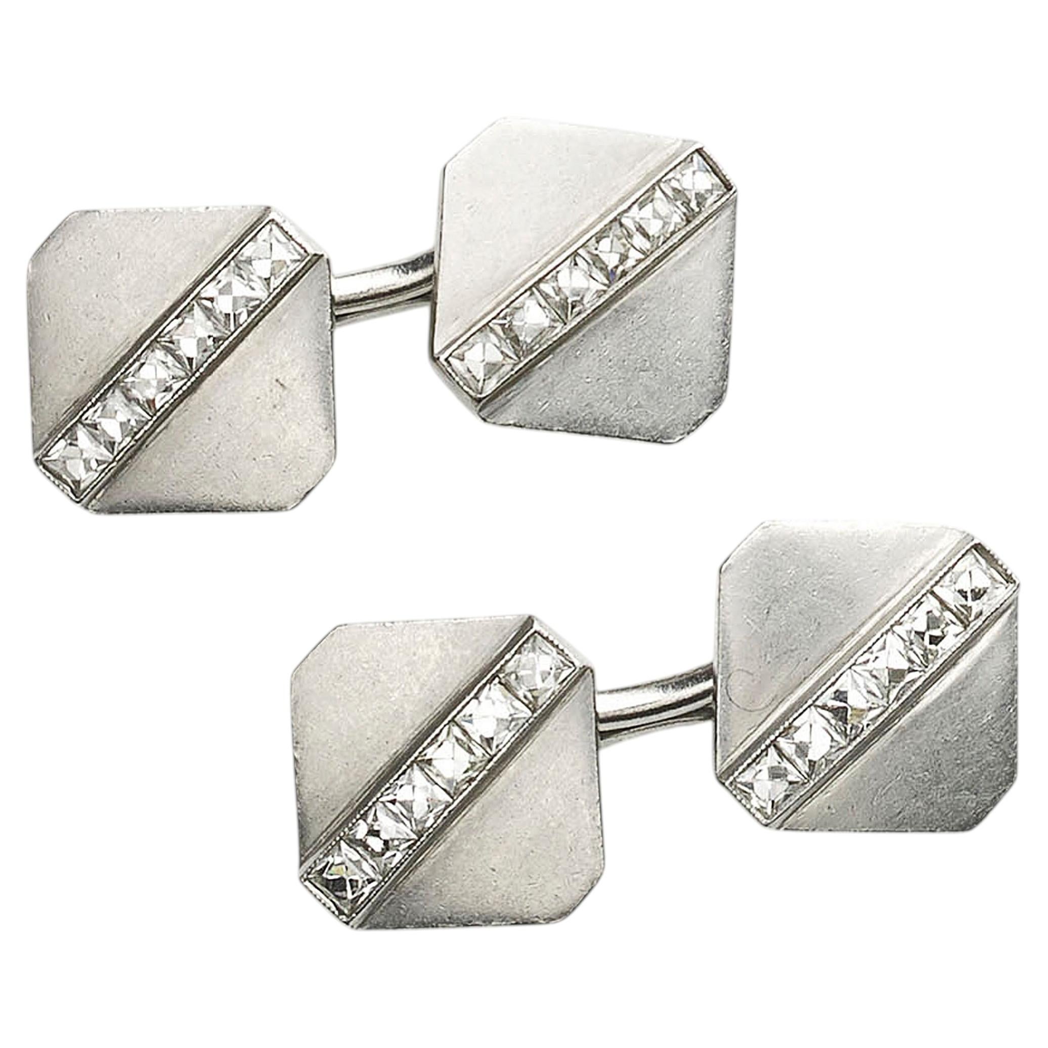 Art Deco Tiffany & Co. Platinum and Diamond Cufflinks, Circa 1920