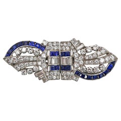 Art Deco Tiffany & Co. Sapphire, Diamond and Platinum Double Clip Brooch, C 1930