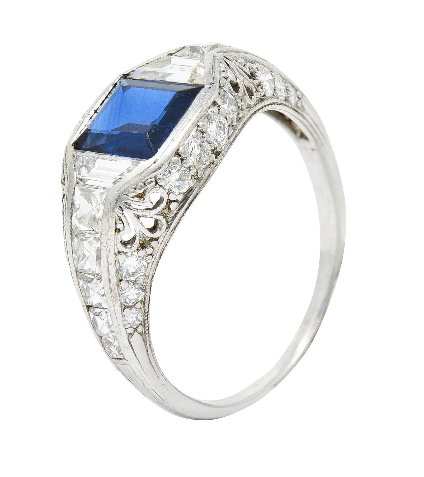 Art Deco Tiffany & Co. Sapphire Diamond Platinum Dinner Ring For Sale 2