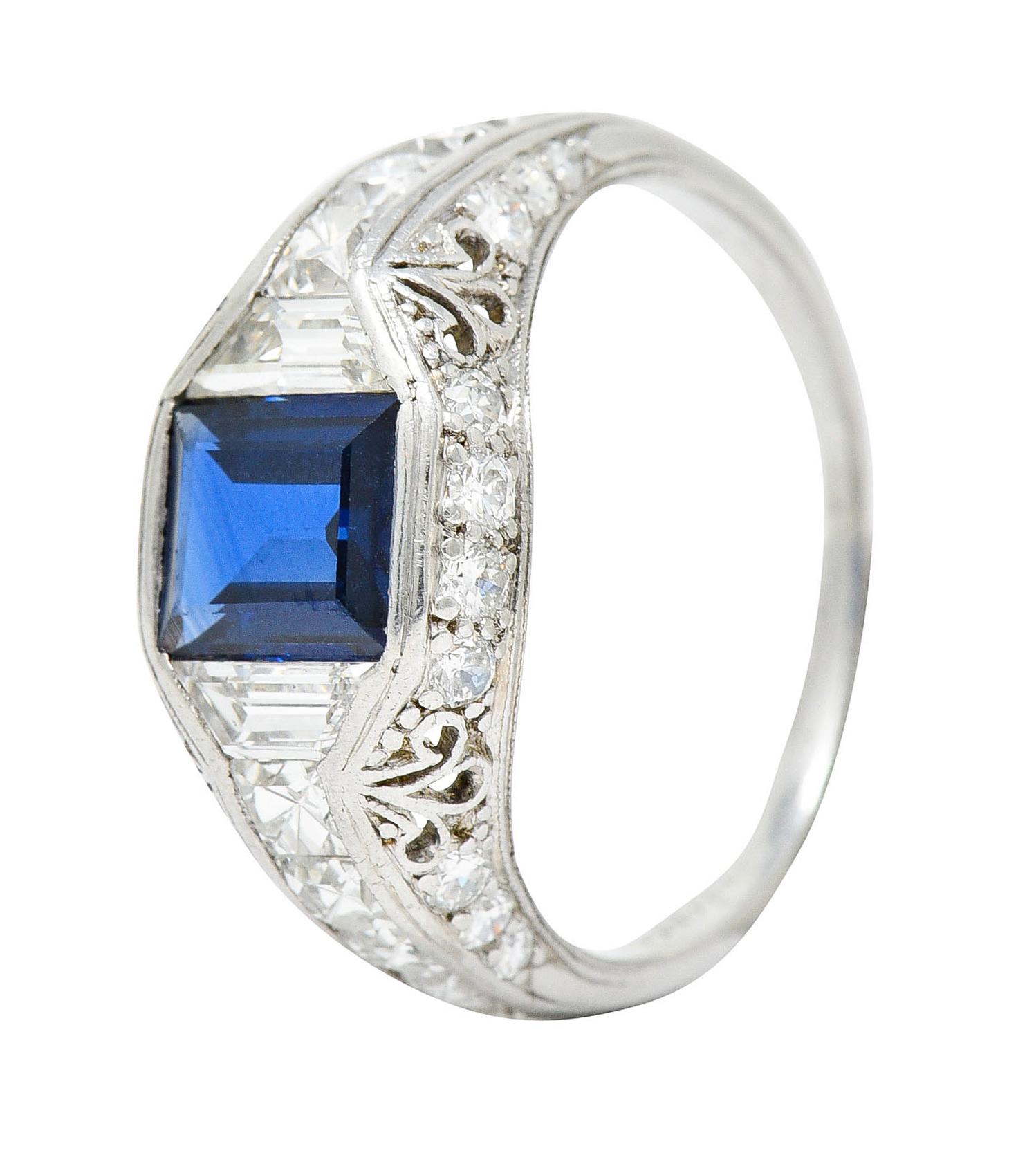 Art Deco Tiffany & Co. Sapphire Diamond Platinum Dinner Ring For Sale 3