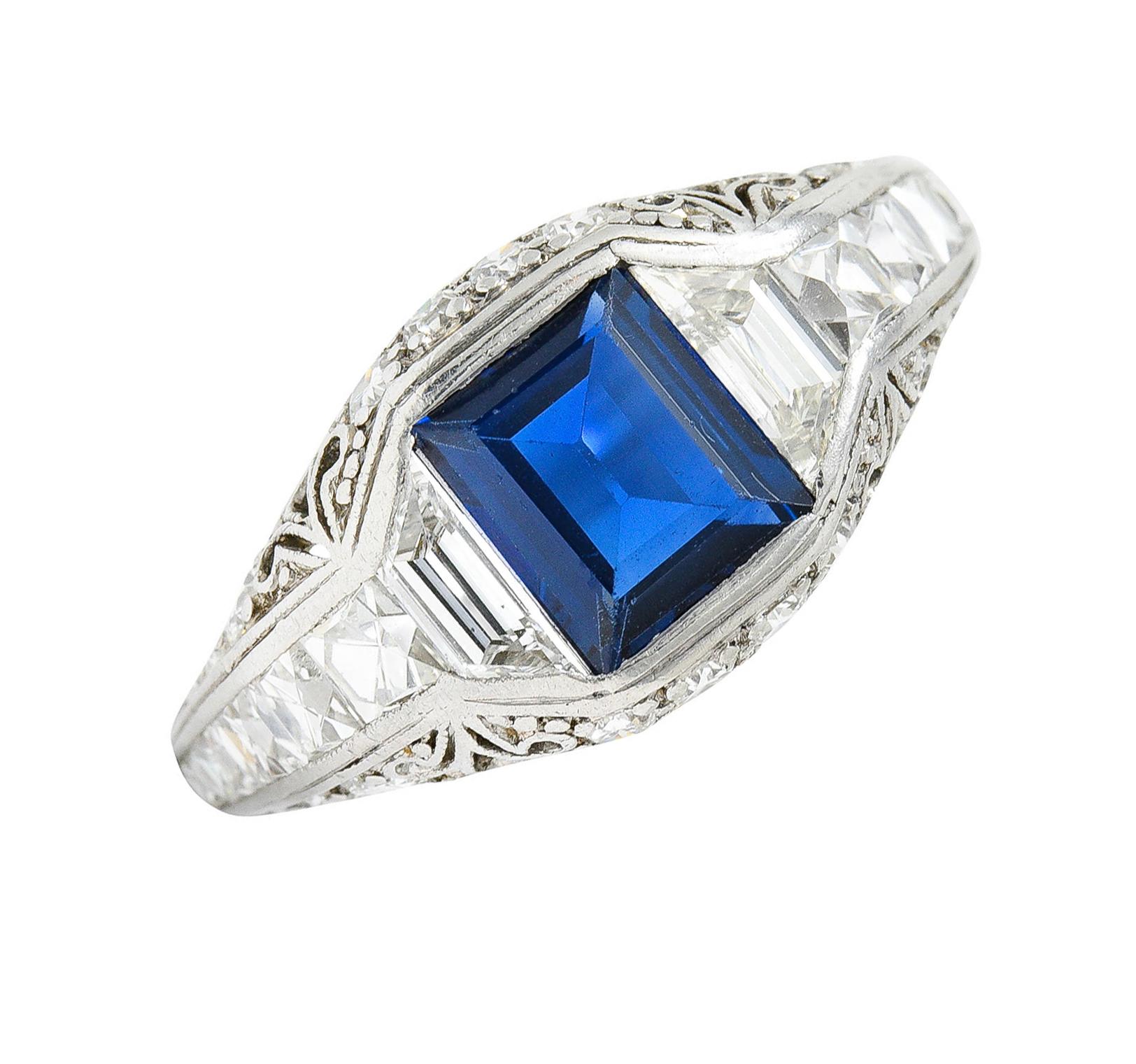 Art Deco Tiffany & Co. Sapphire Diamond Platinum Dinner Ring For Sale 4