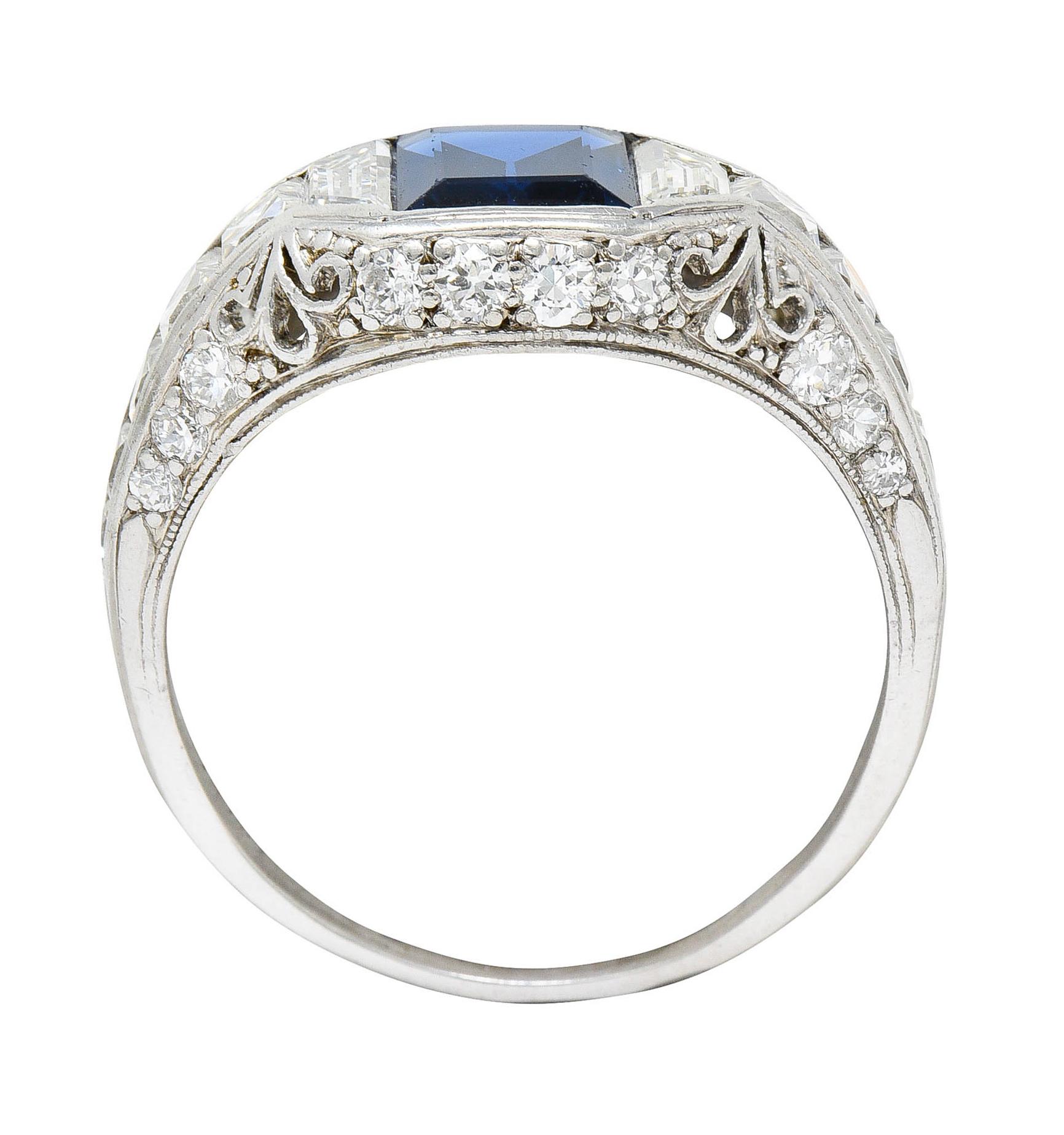 Art Deco Tiffany & Co. Sapphire Diamond Platinum Dinner Ring For Sale 5