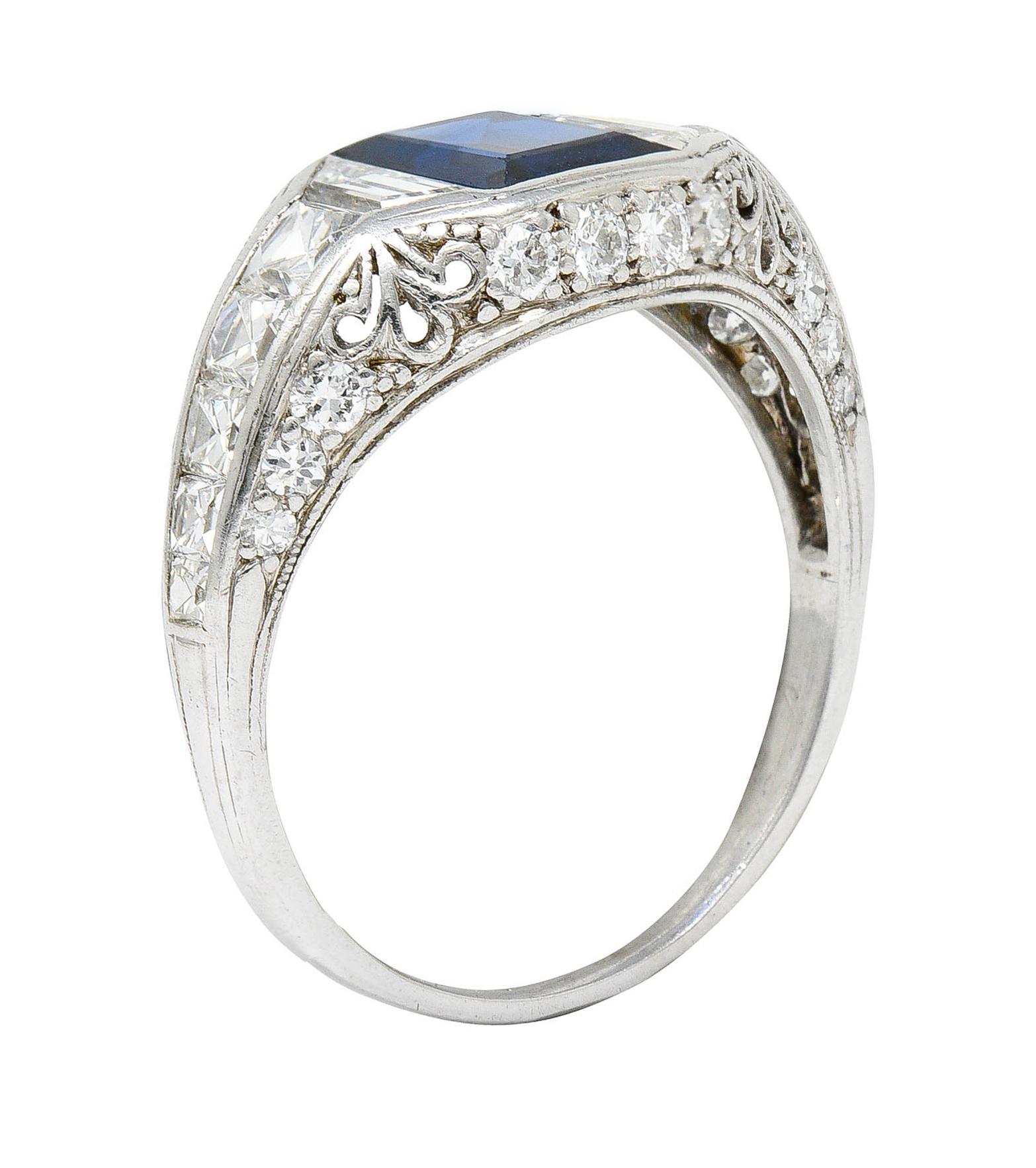 Women's or Men's Art Deco Tiffany & Co. Sapphire Diamond Platinum Dinner Ring For Sale