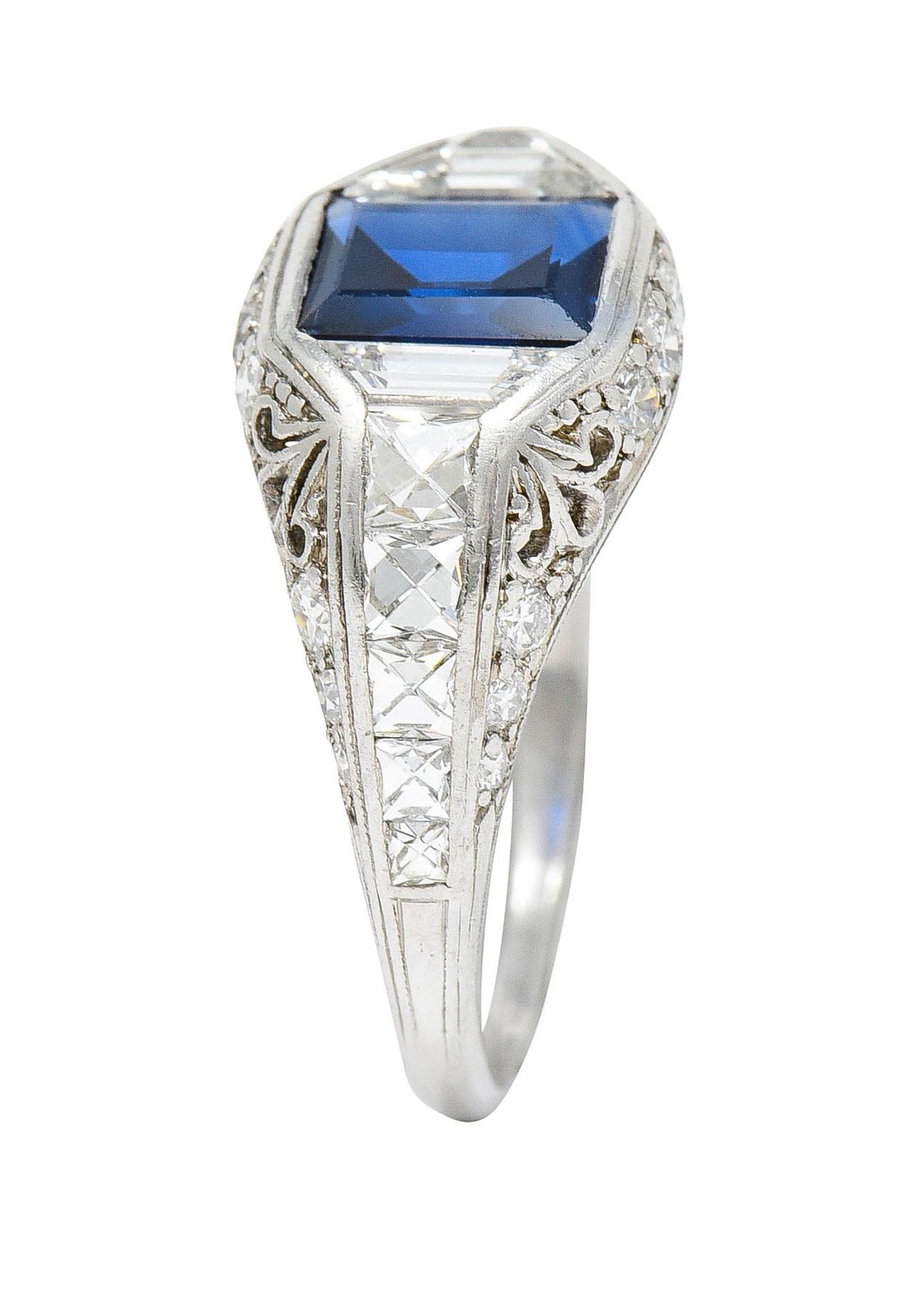 Art Deco Tiffany & Co. Sapphire Diamond Platinum Dinner Ring For Sale 1
