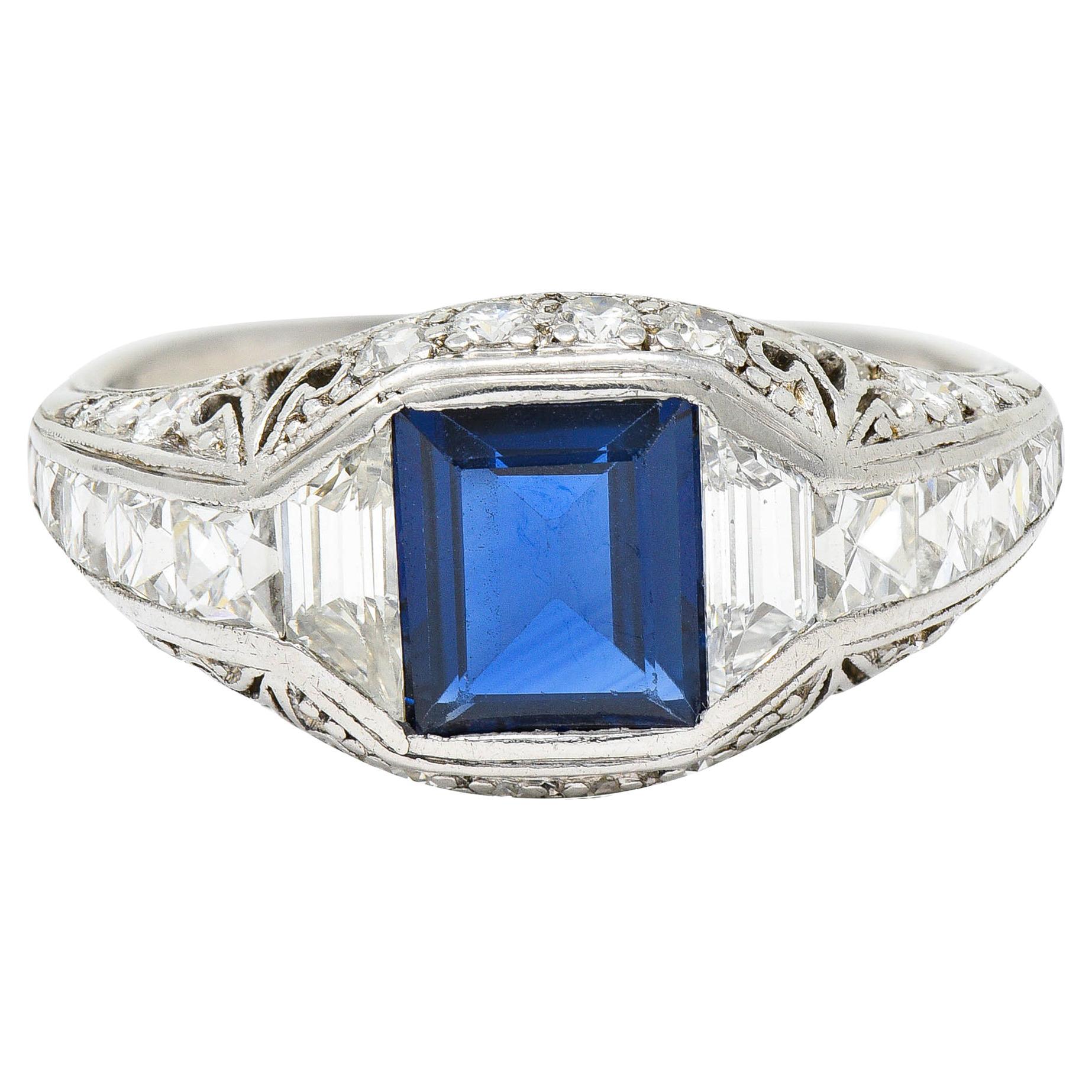 Art Deco Tiffany & Co. Sapphire Diamond Platinum Dinner Ring