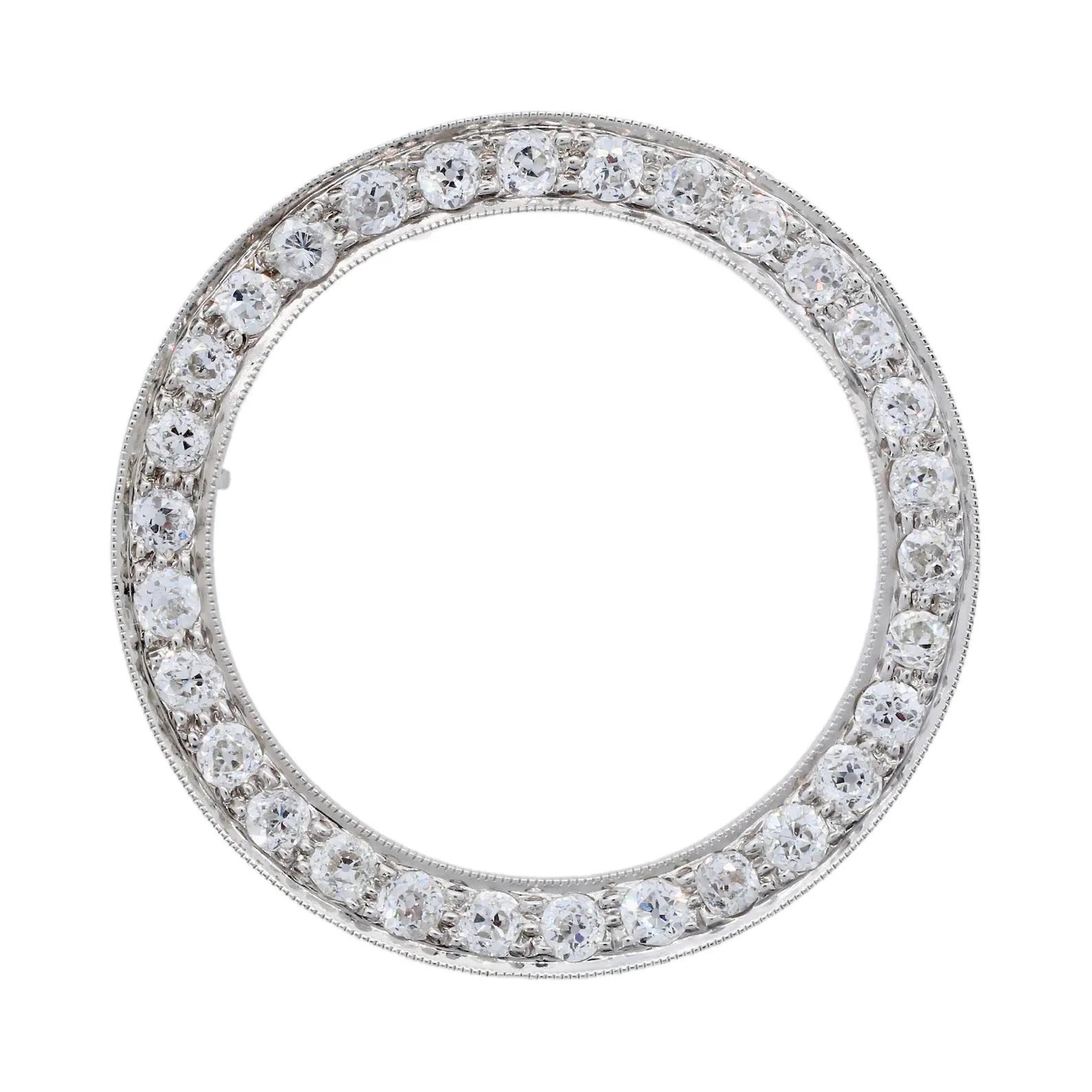 Old European Cut Art Deco Tiffany & Company European Cut Diamond Circle Pendant in Original Box C For Sale