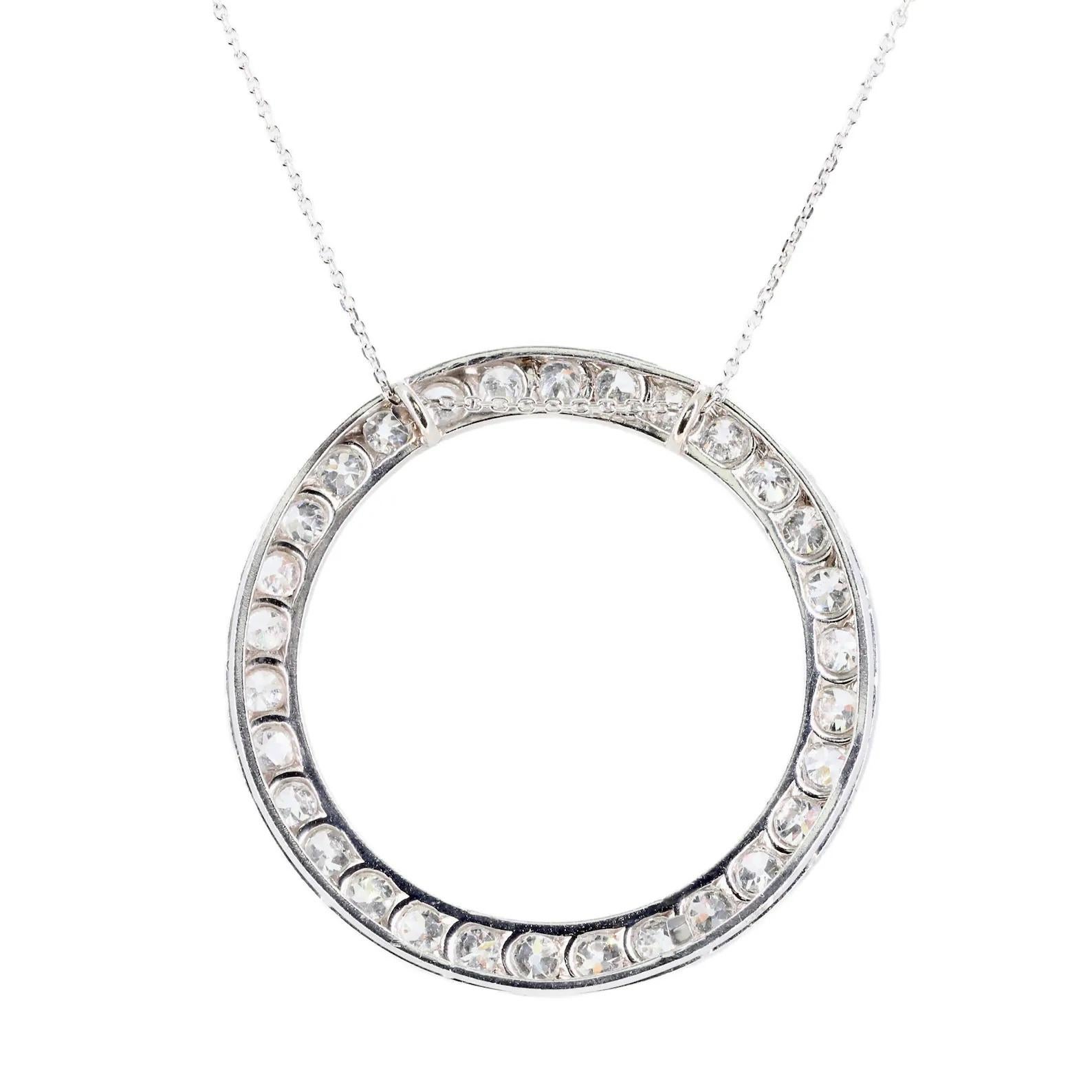 Women's Art Deco Tiffany & Company European Cut Diamond Circle Pendant in Original Box C For Sale