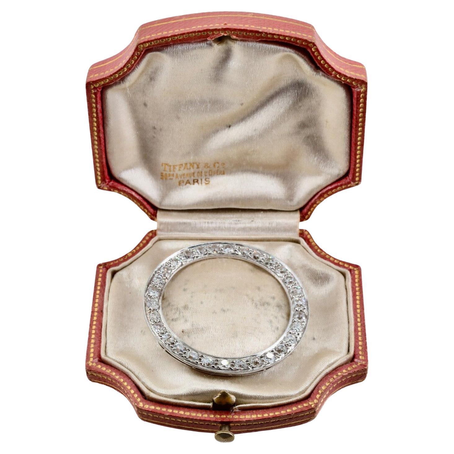 Art Deco Tiffany & Company European Cut Diamond Circle Pendant in Original Box C For Sale