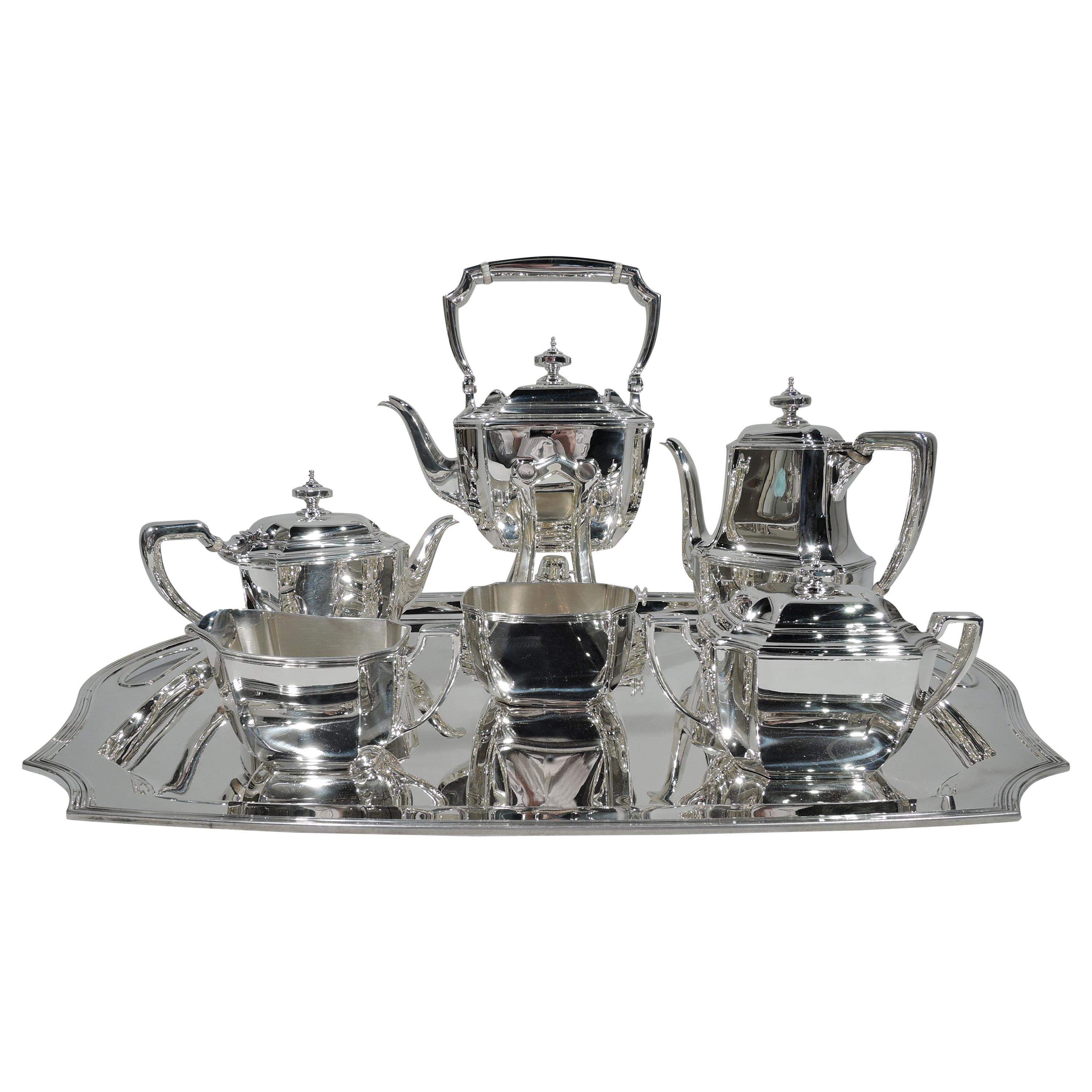Art Deco Tiffany Hampton Sterling Silver Coffee and Tea Set on Tray